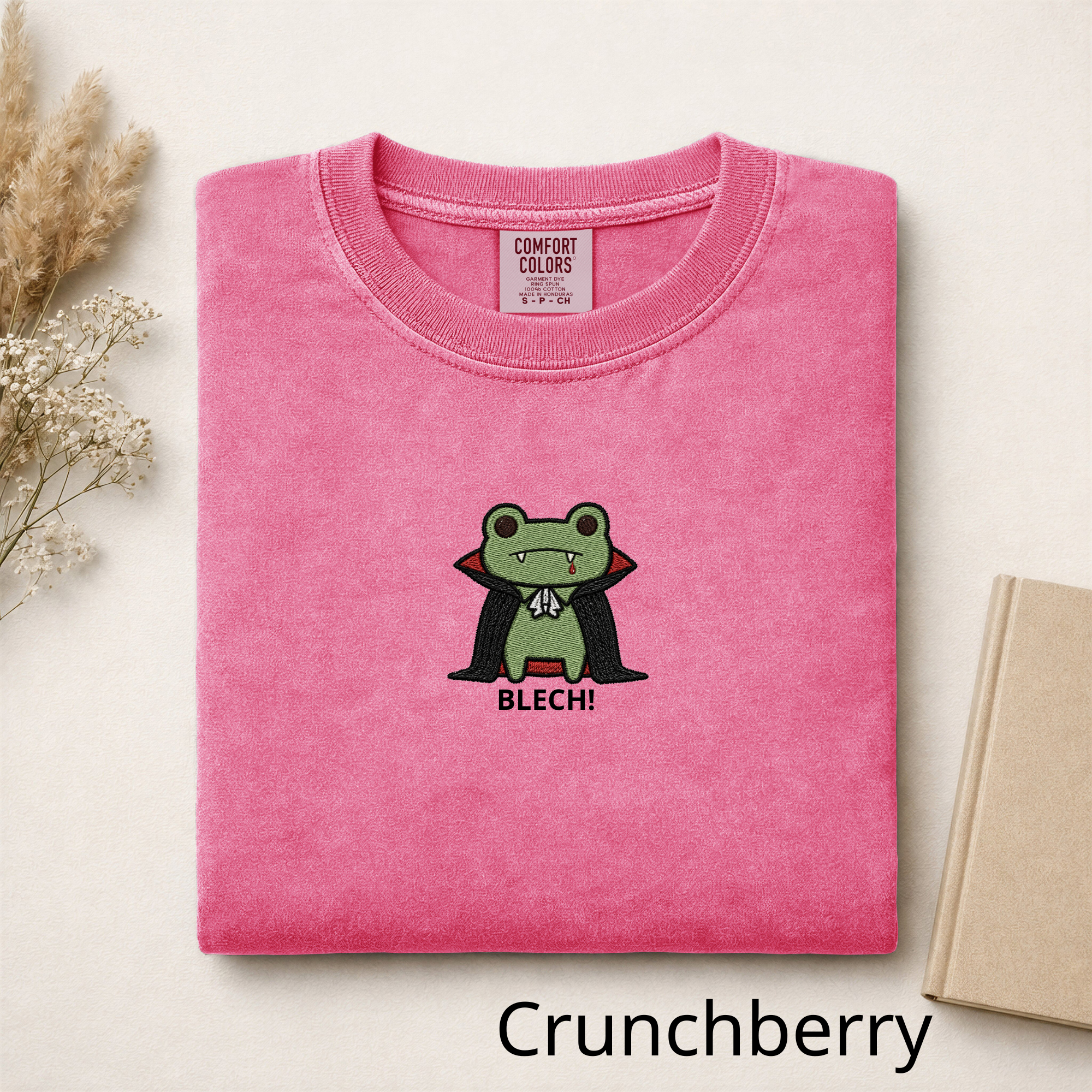 Vampire Frog Embroidered T-Shirt, Blech Cute Frog Tee, Spooky Season Aesthetic Shirt, Funny Gothic Animal Embroidery Gift