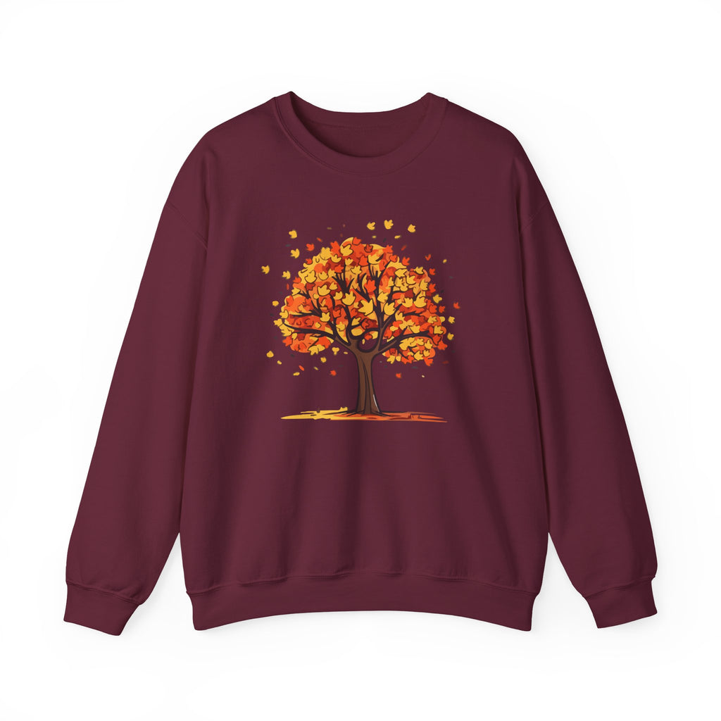 Autumn Leaves Tree Sweatshirt — Cozy Fall Crewneck Pullover, Seasonal Nature Lover Shirt