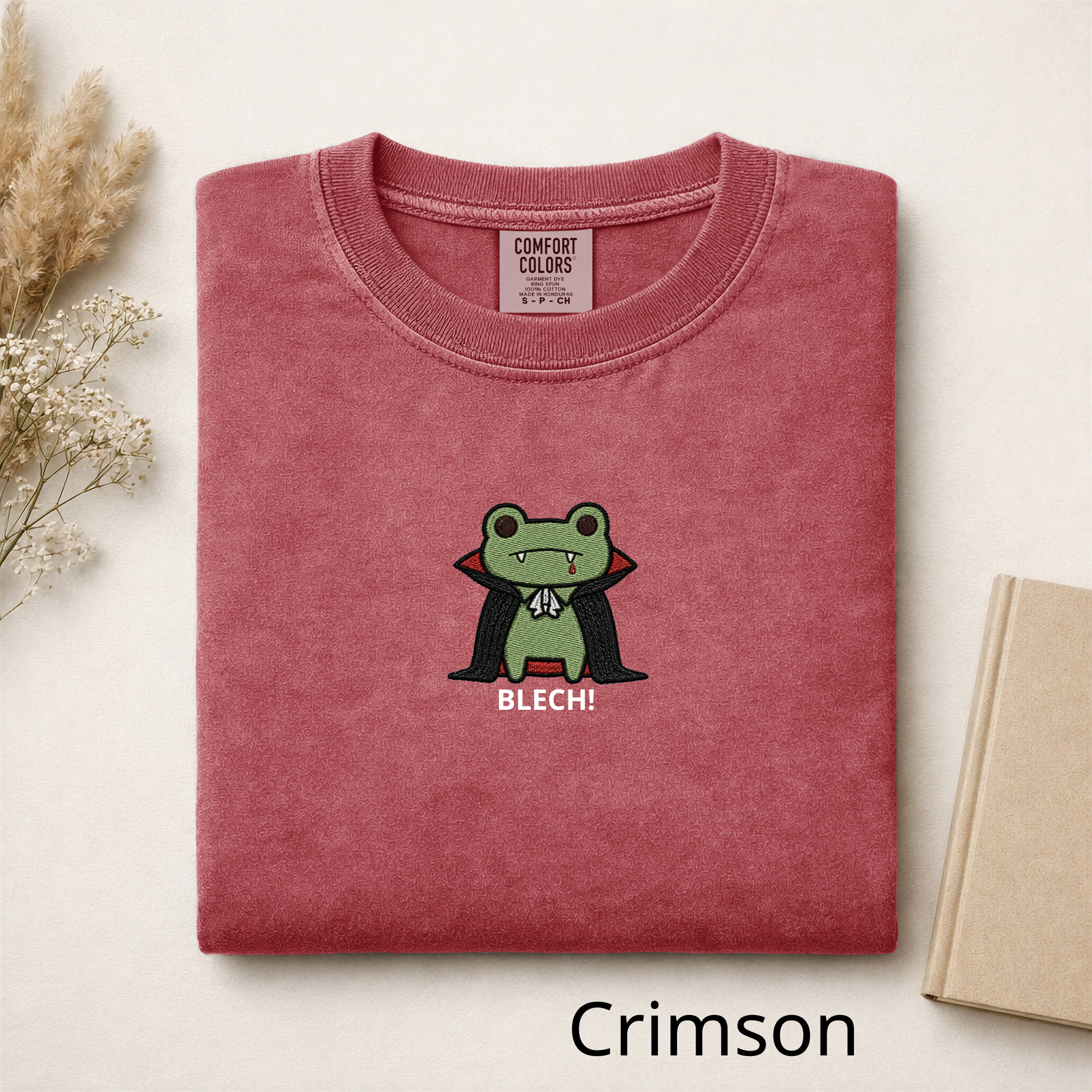 Vampire Frog Embroidered T-Shirt, Blech Cute Frog Tee, Spooky Season Aesthetic Shirt, Funny Gothic Animal Embroidery Gift