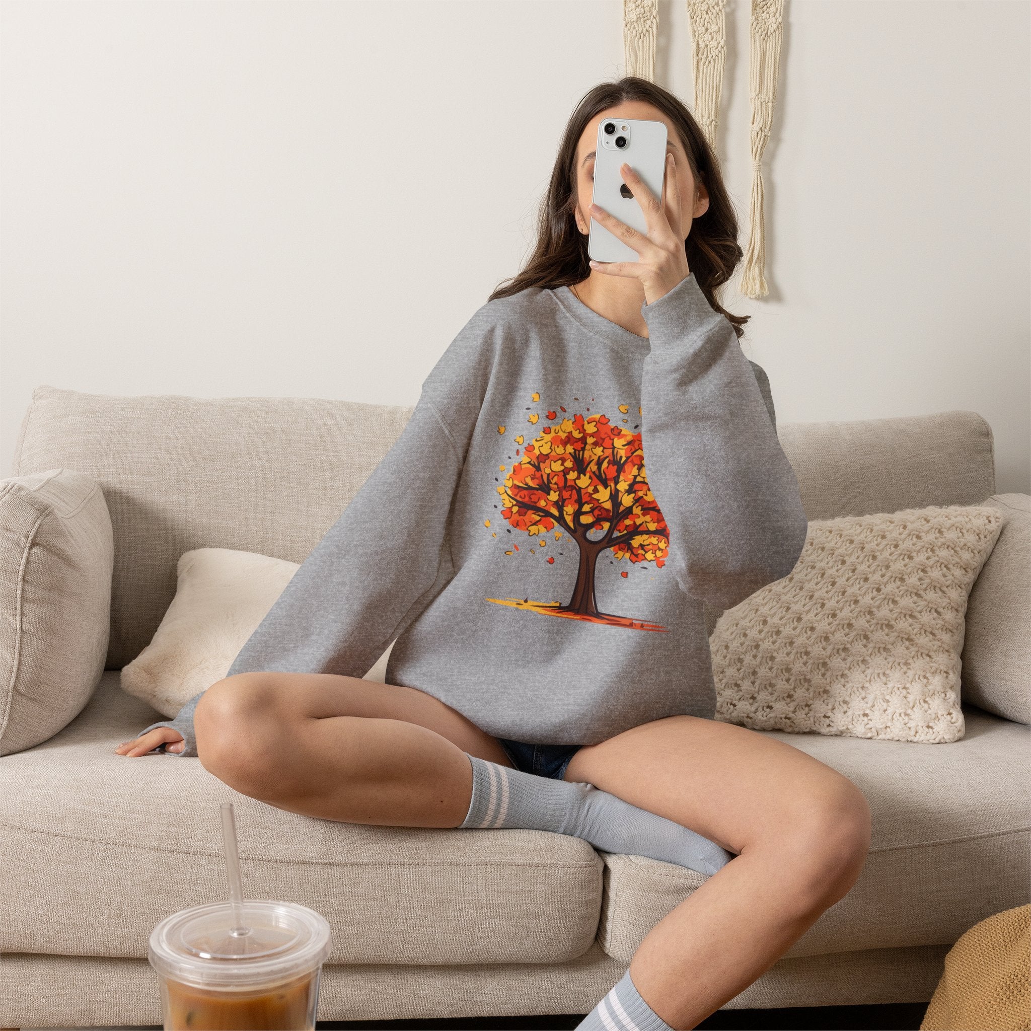 Autumn Leaves Tree Sweatshirt — Cozy Fall Crewneck Pullover, Seasonal Nature Lover Shirt