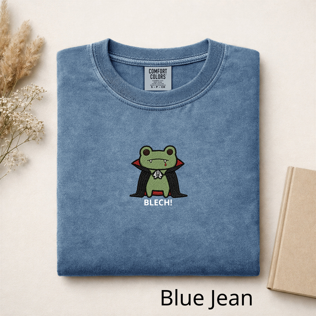 Vampire Frog Embroidered T-Shirt, Blech Cute Frog Tee, Spooky Season Aesthetic Shirt, Funny Gothic Animal Embroidery Gift