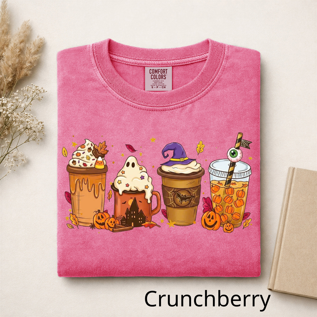 Fall Vibes Halloween Drinks Graphic Tee, Iced Coffee Ghost Shirt, Cozy Autumn Season Shirt, Funny Coffee Lover Gift