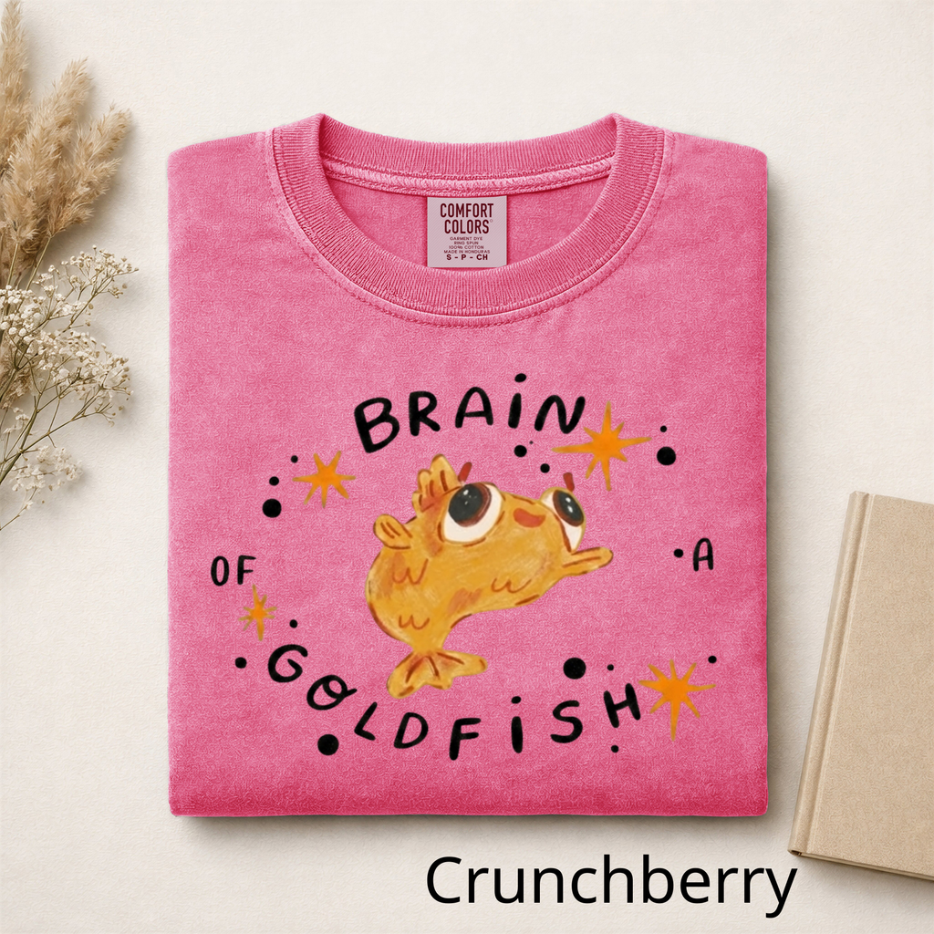 Brain of a Goldfish Cute Graphic Tee, Funny Fish T-Shirt, Aesthetic Retro Casual Cotton Shirt