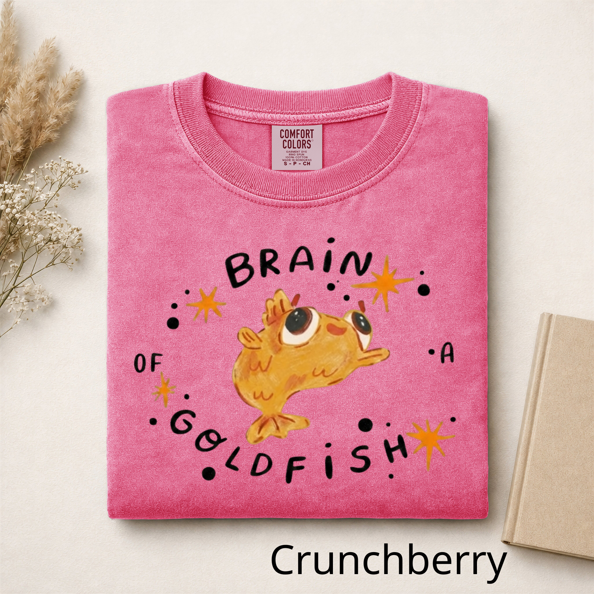 Brain of a Goldfish Cute Graphic Tee, Funny Fish T-Shirt, Aesthetic Retro Casual Cotton Shirt