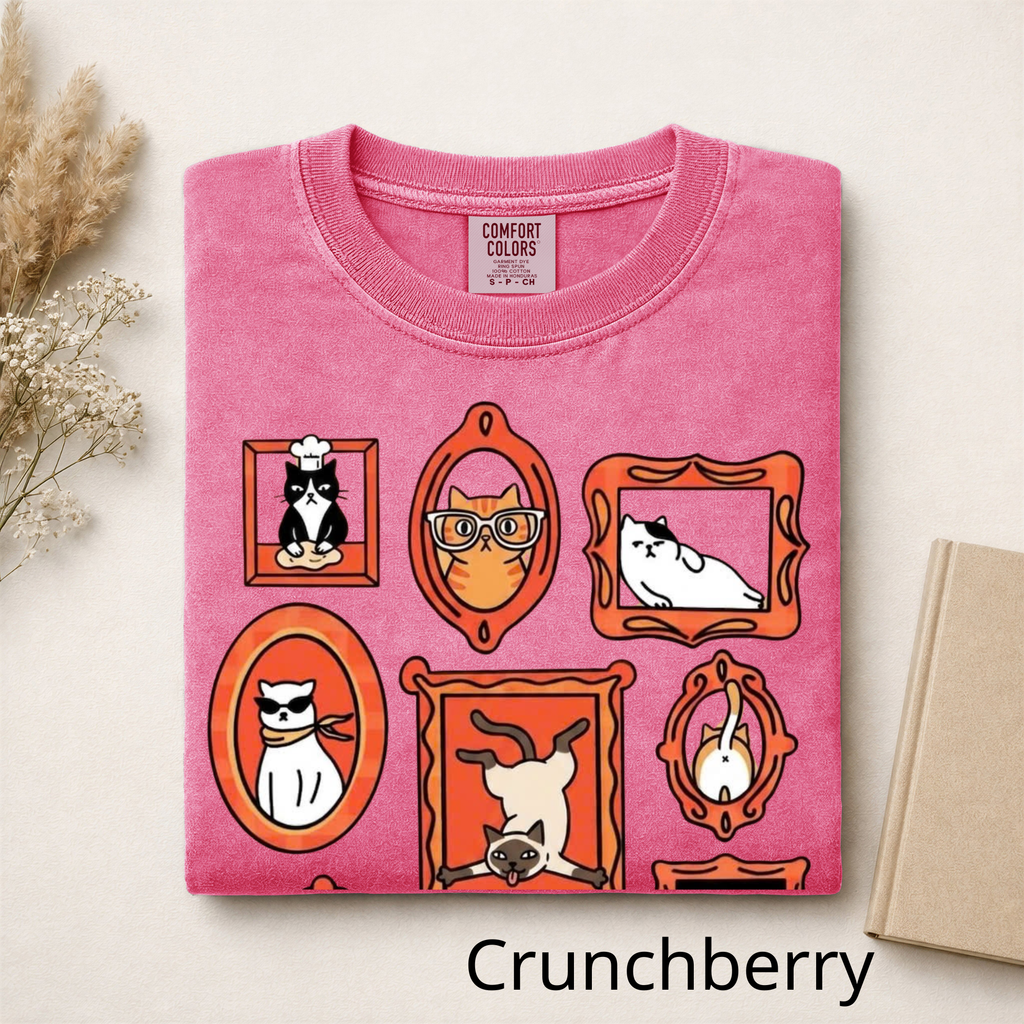 Vintage Cat Gallery T-Shirt, Funny Cats in Frames Graphic Tee, Cute Cat Lover Gift, Aesthetic Retro Animal Shirt