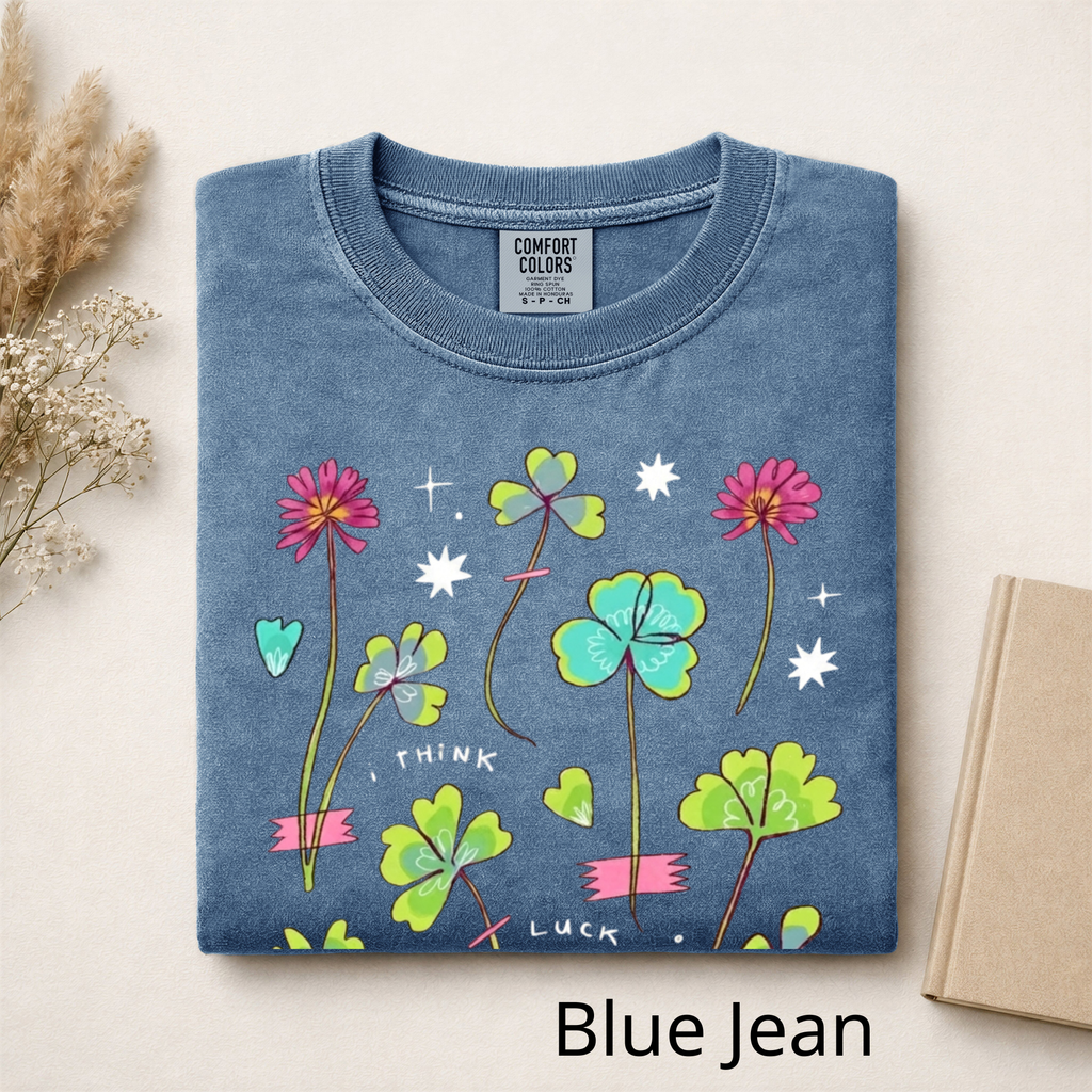 Lucky Clover Graphic Tee, Pastel Wildflower T-Shirt, Cute Aesthetic Four Leaf Clover Shirt, Retro Indie Apparel