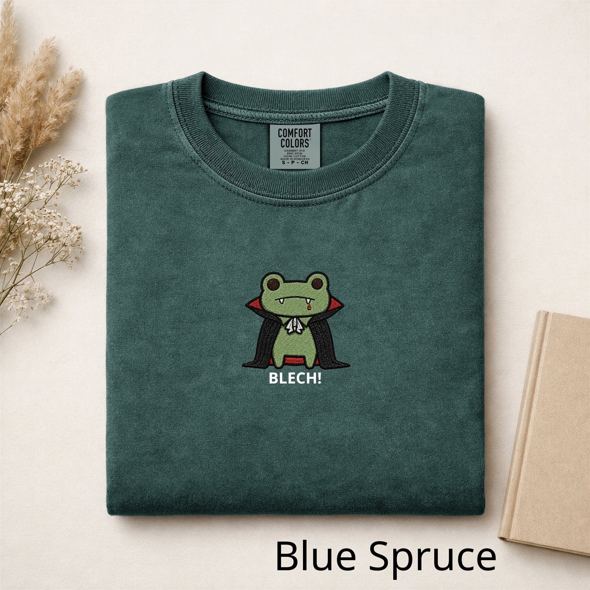 Vampire Frog Embroidered T-Shirt, Blech Cute Frog Tee, Spooky Season Aesthetic Shirt, Funny Gothic Animal Embroidery Gift