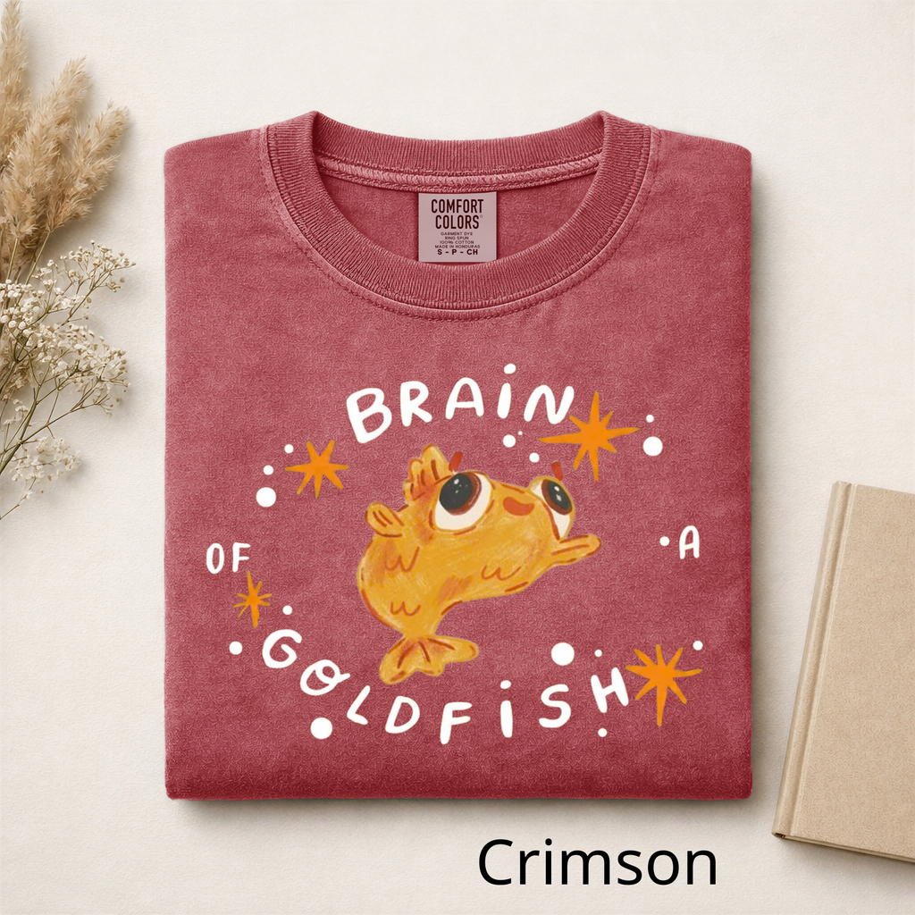 Brain of a Goldfish Cute Graphic Tee, Funny Fish T-Shirt, Aesthetic Retro Casual Cotton Shirt