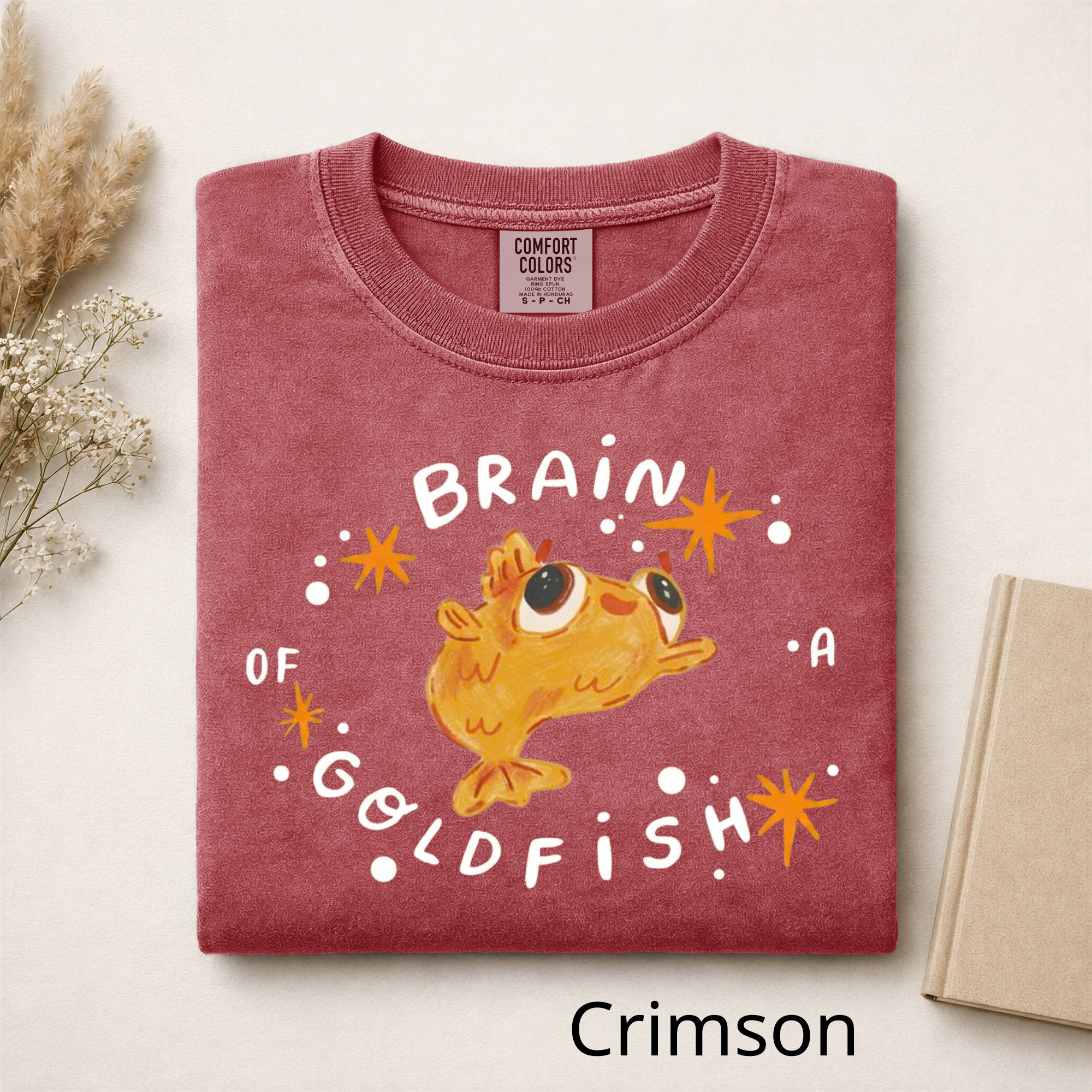 Brain of a Goldfish Cute Graphic Tee, Funny Fish T-Shirt, Aesthetic Retro Casual Cotton Shirt