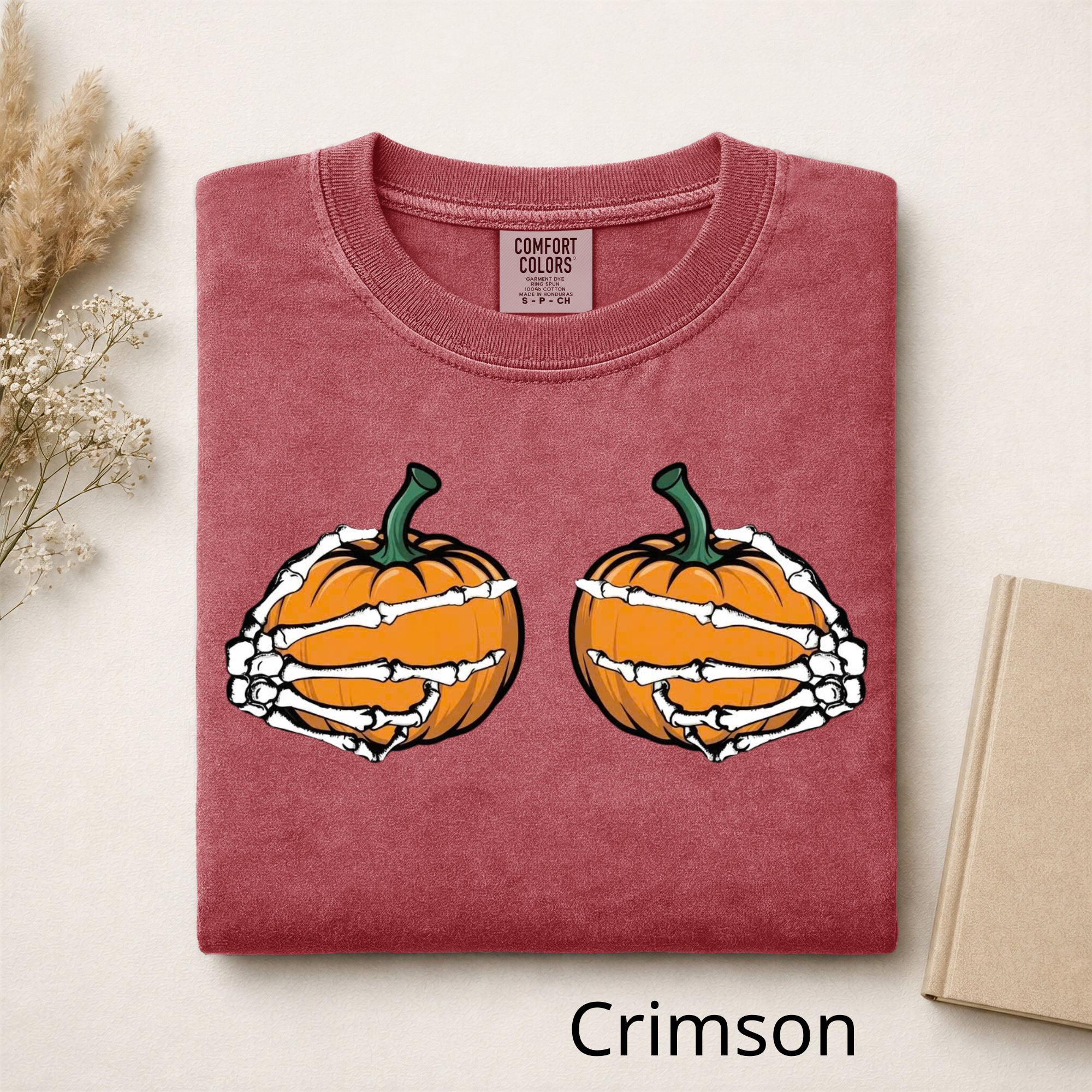 Spooky Season Pumpkin T-Shirt, Skeleton Hands Holding Pumpkins Graphic Tee, Cute Halloween Comfort Colors Shirt