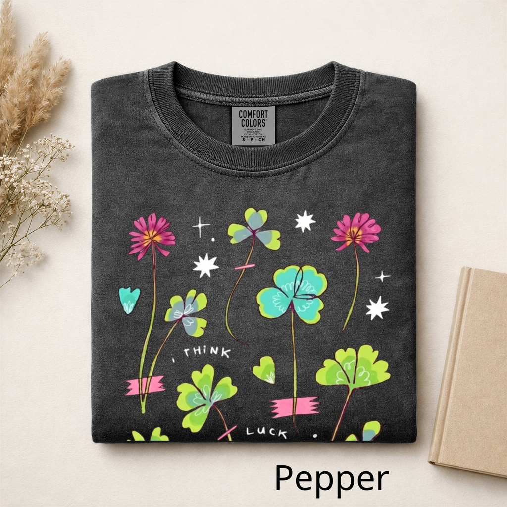 Lucky Clover Graphic Tee, Pastel Wildflower T-Shirt, Cute Aesthetic Four Leaf Clover Shirt, Retro Indie Apparel