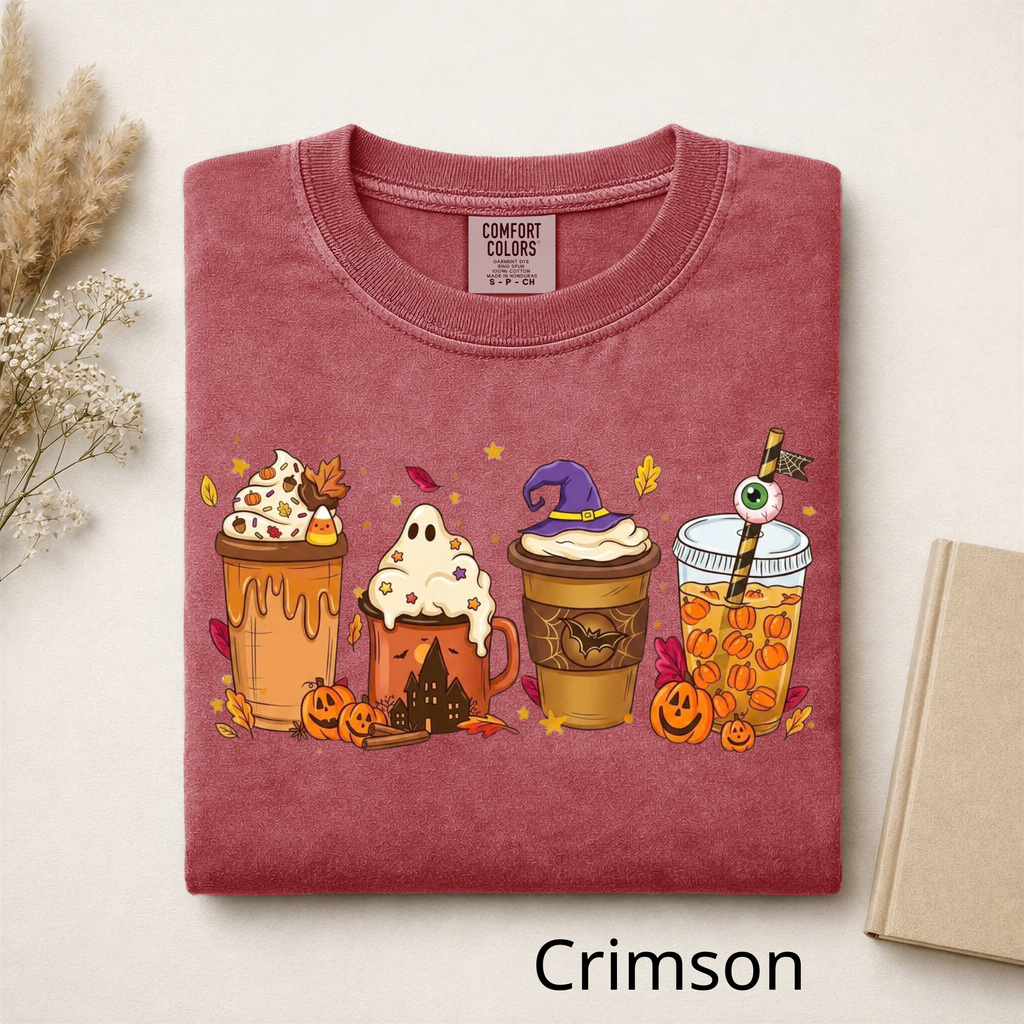 Fall Vibes Halloween Drinks Graphic Tee, Iced Coffee Ghost Shirt, Cozy Autumn Season Shirt, Funny Coffee Lover Gift