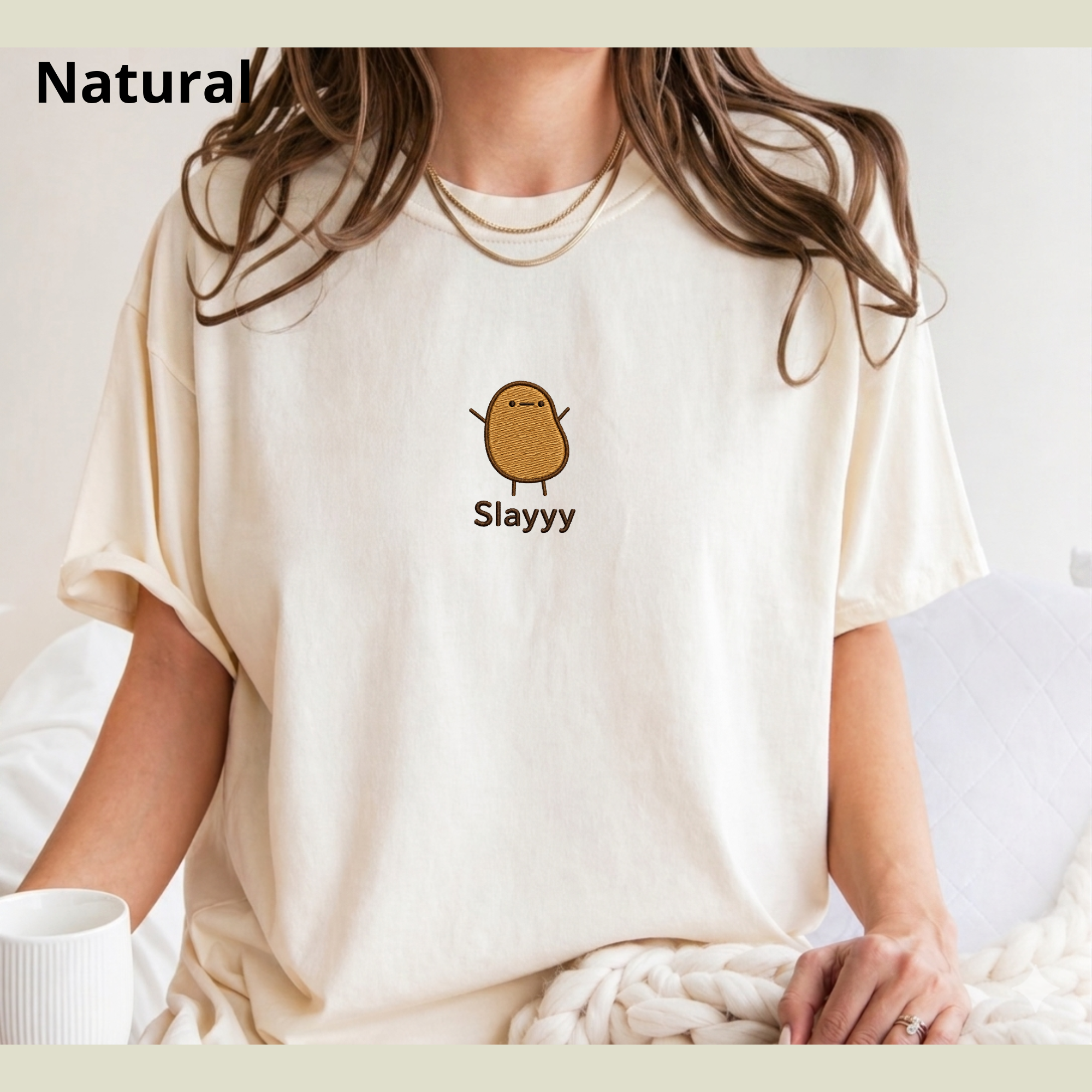 Funny Slay Embroidered Potato Tee - Cute embroidery shirt - gift for her - plants lover shirt