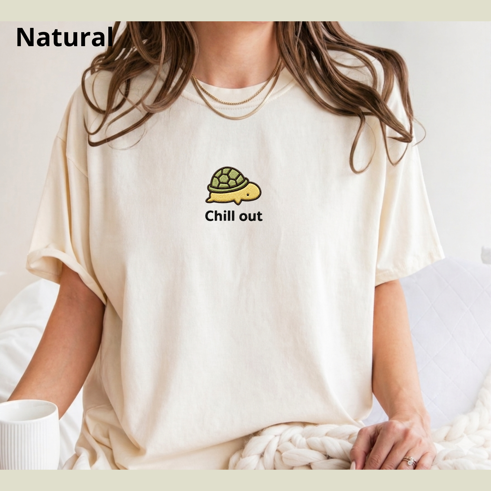 Embroidery Chill Out Turtle Shirt | Minimal Cute Turtle Graphic T-Shirt, sea theme, animal lover gift, ocean tee