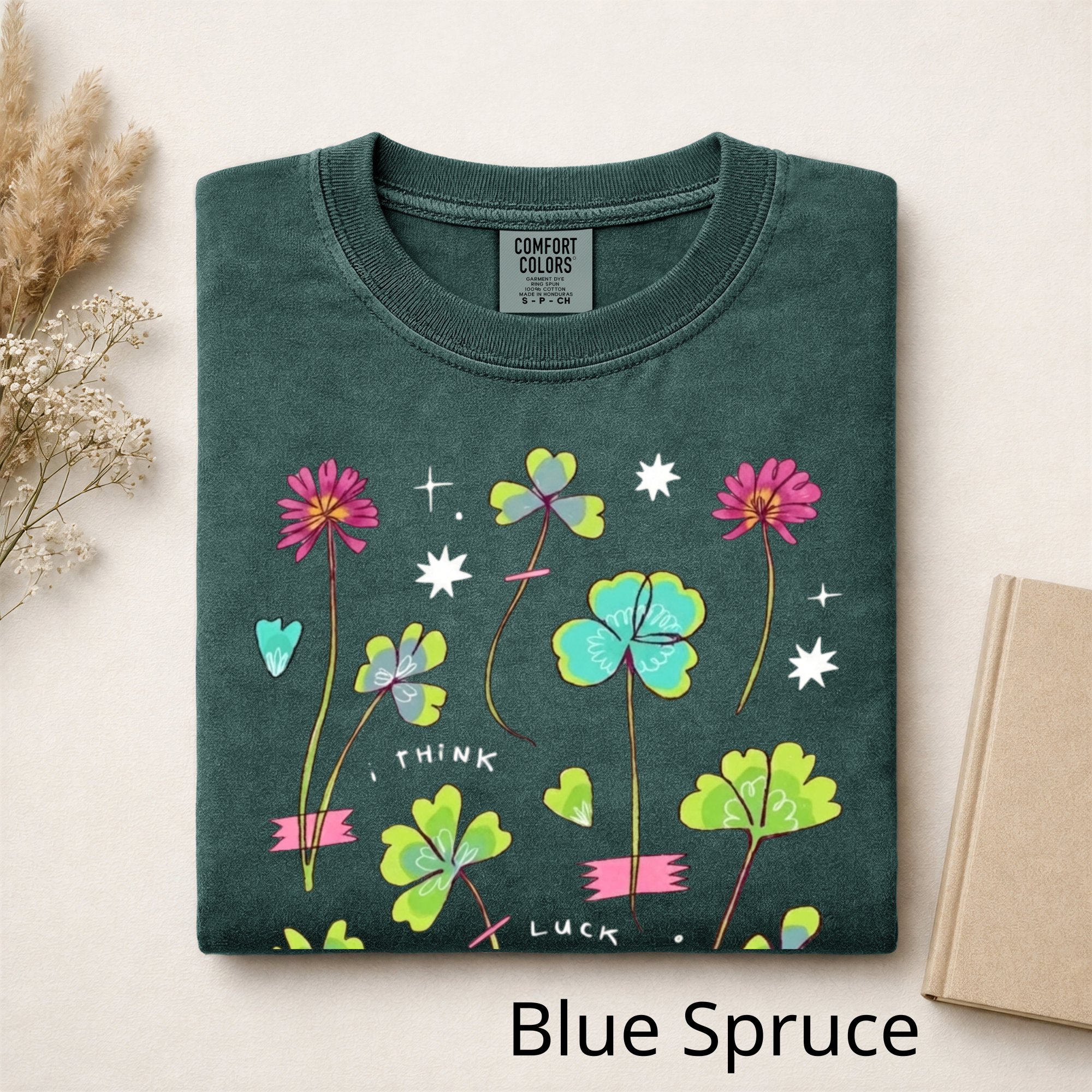 Lucky Clover Graphic Tee, Pastel Wildflower T-Shirt, Cute Aesthetic Four Leaf Clover Shirt, Retro Indie Apparel