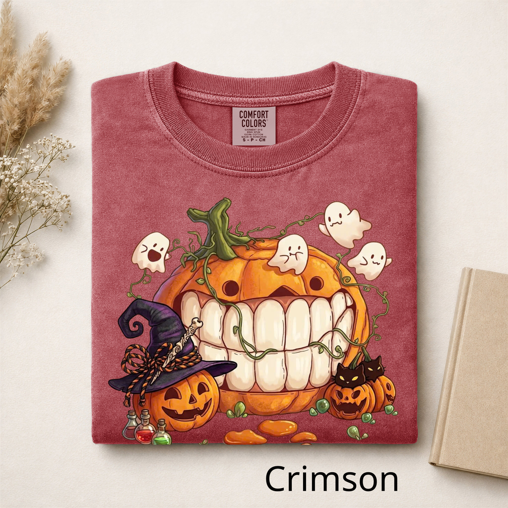 Halloween Pumpkin T-Shirt, Spooky Cute Ghost Graphic Tee, Funny Witch Hat Pumpkin Shirt, Retro Style Fall Festival T-Shirt, Cute Halloween Gift