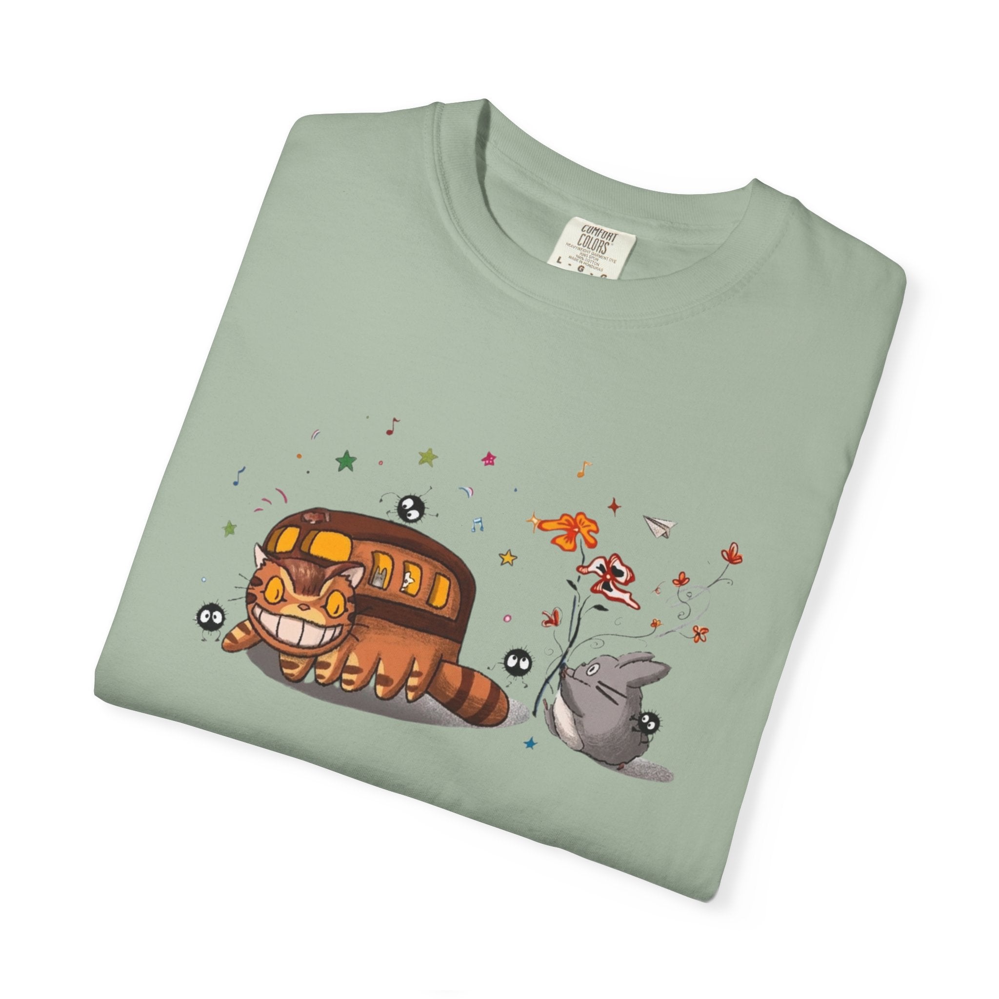 Comfort Colors® Cat Bus and Soot Sprites Studio Ghibli Unisex T-Shirt, Cute Totoro Catbus Graphic Tee, Vintage Anime Shirt