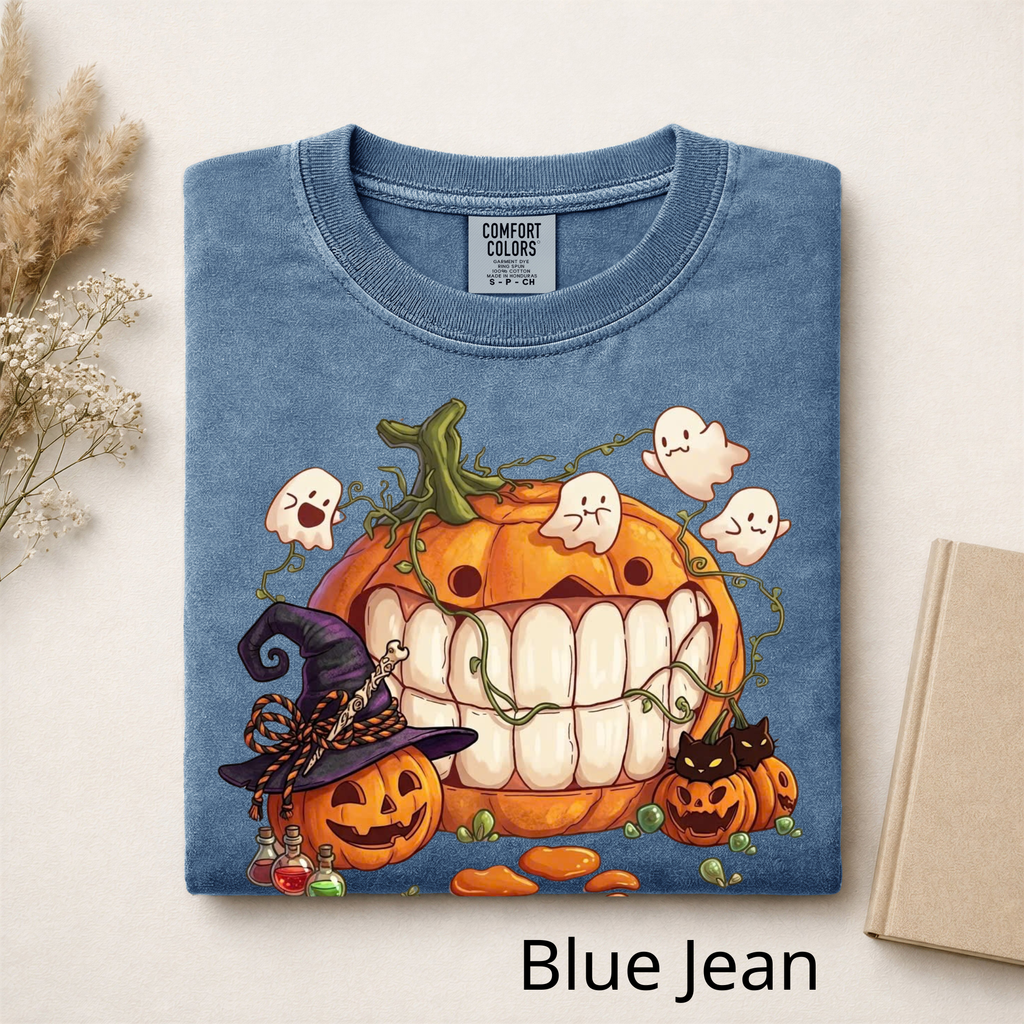 Halloween Pumpkin T-Shirt, Spooky Cute Ghost Graphic Tee, Funny Witch Hat Pumpkin Shirt, Retro Style Fall Festival T-Shirt, Cute Halloween Gift