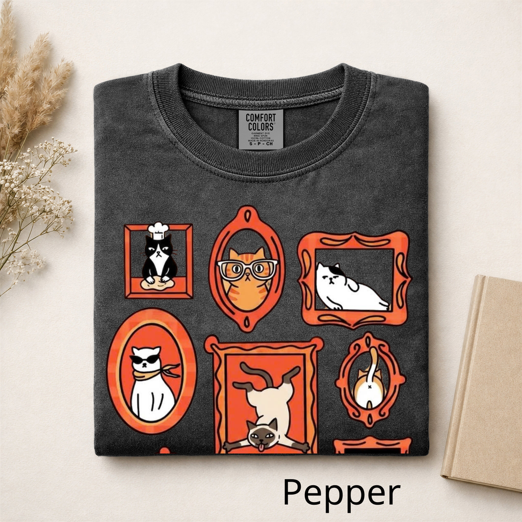 Vintage Cat Gallery T-Shirt, Funny Cats in Frames Graphic Tee, Cute Cat Lover Gift, Aesthetic Retro Animal Shirt
