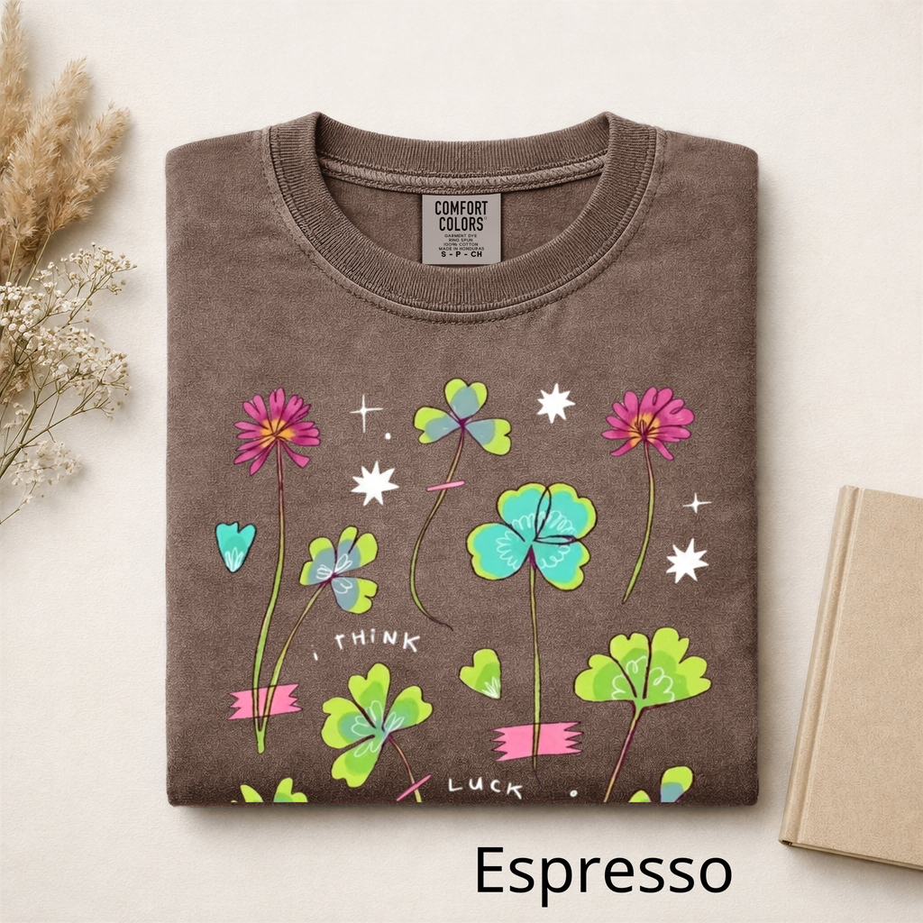 Lucky Clover Graphic Tee, Pastel Wildflower T-Shirt, Cute Aesthetic Four Leaf Clover Shirt, Retro Indie Apparel