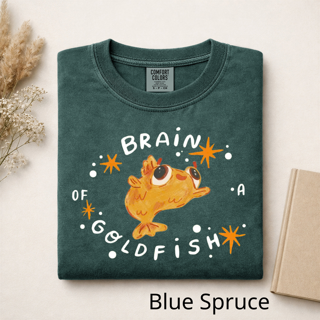 Brain of a Goldfish Cute Graphic Tee, Funny Fish T-Shirt, Aesthetic Retro Casual Cotton Shirt