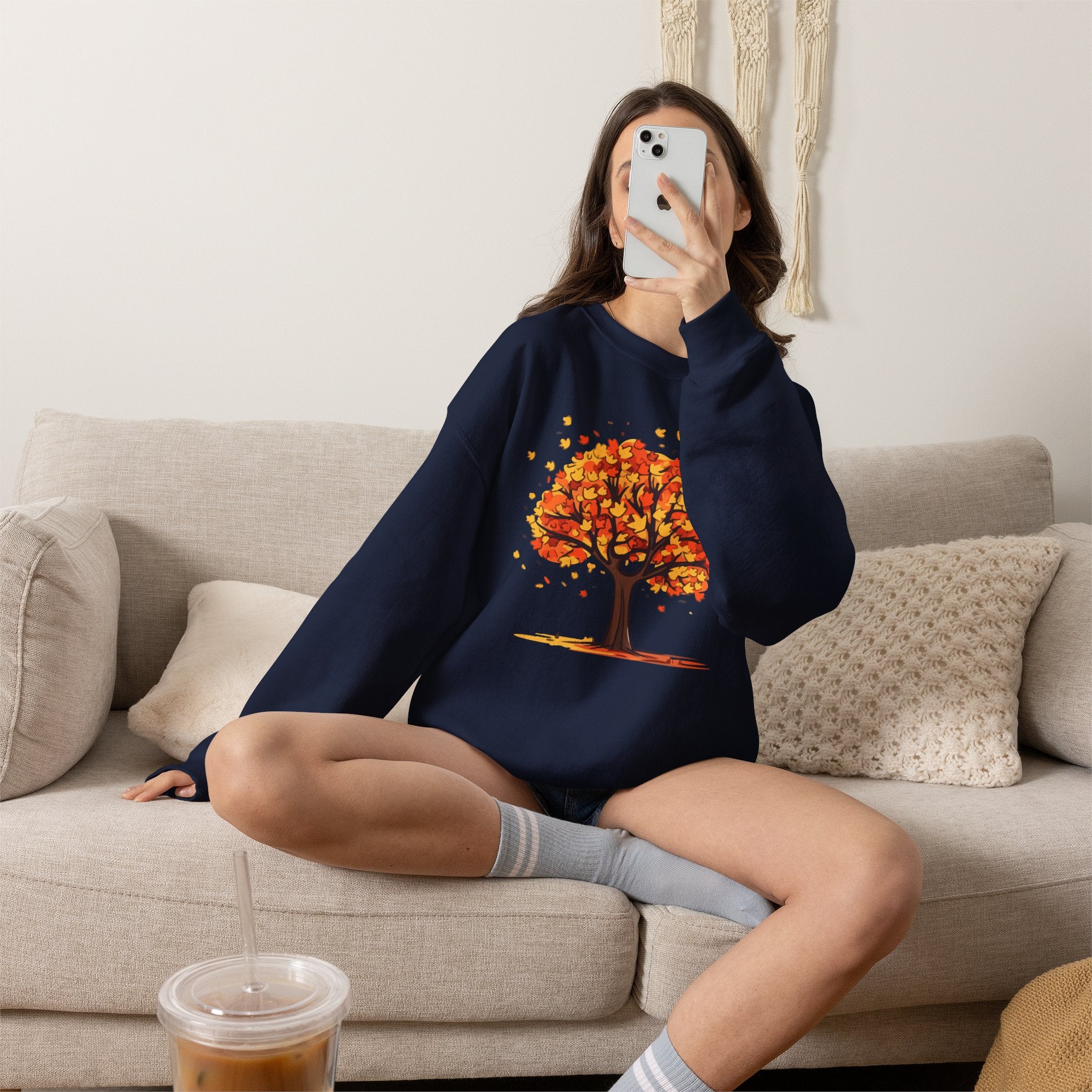 Autumn Leaves Tree Sweatshirt — Cozy Fall Crewneck Pullover, Seasonal Nature Lover Shirt
