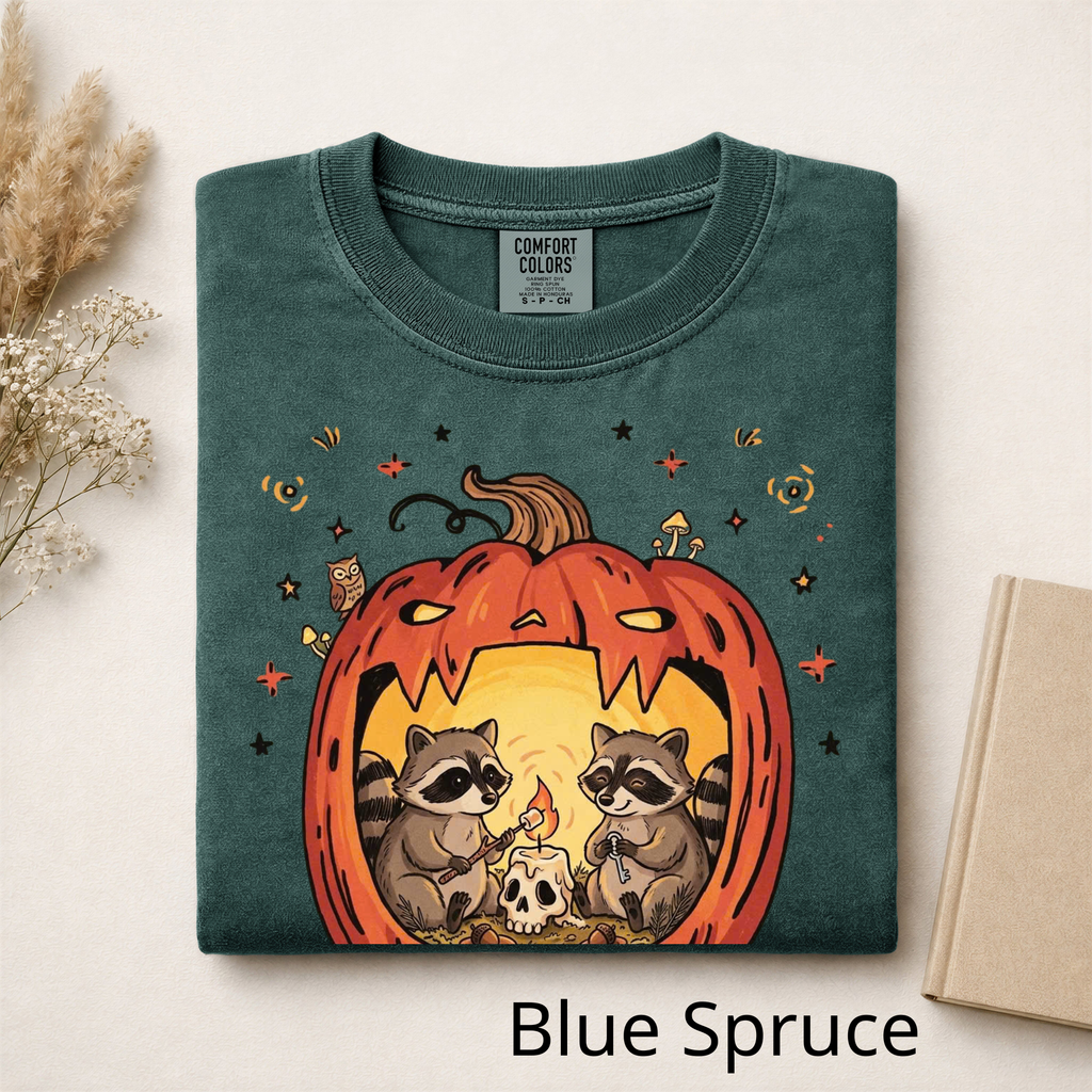 Raccoon Pumpkin Halloween Shirt, Spooky Season Comfort Colors T-Shirt, Cute Autumn Animal Graphic Tee