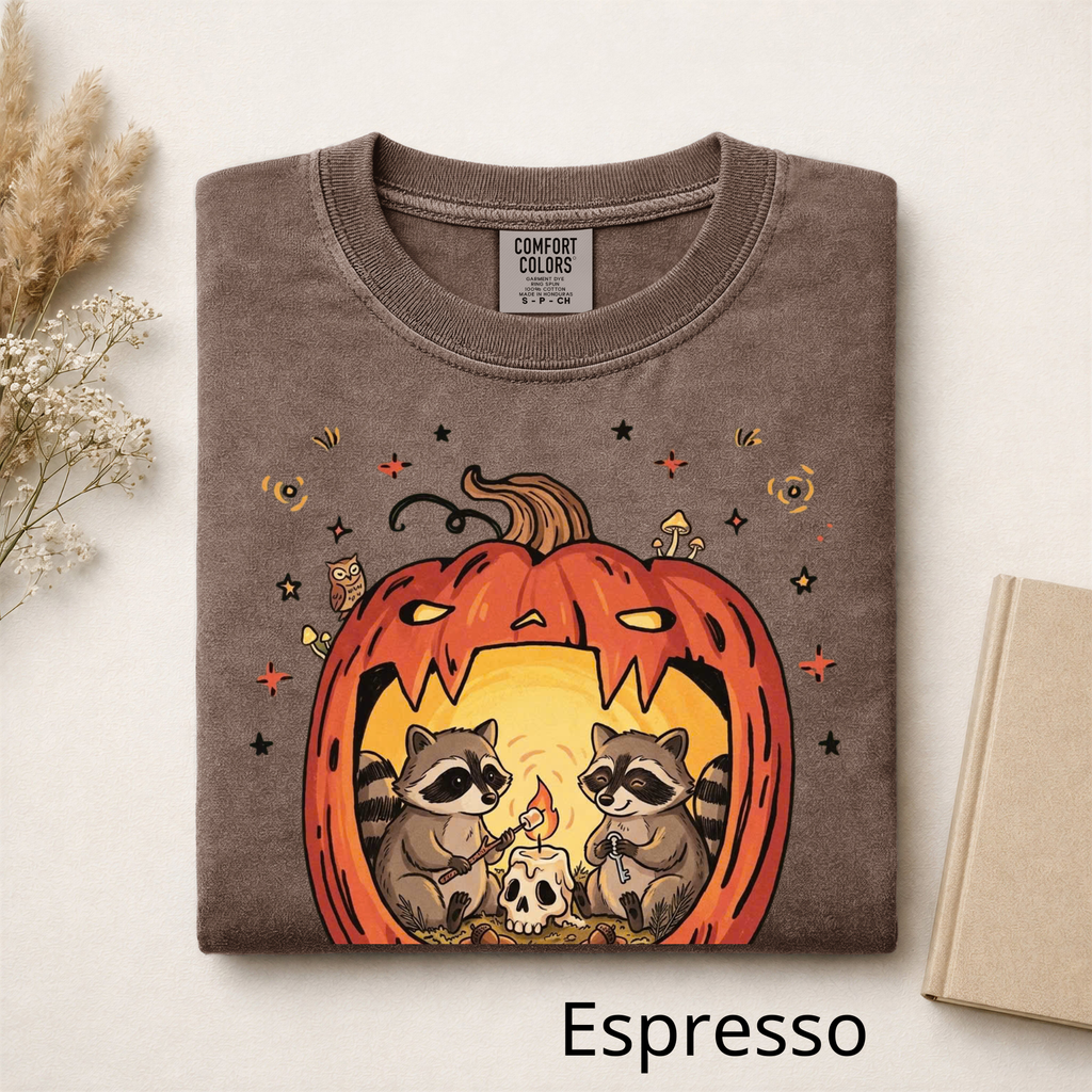 Raccoon Pumpkin Halloween Shirt, Spooky Season Comfort Colors T-Shirt, Cute Autumn Animal Graphic Tee
