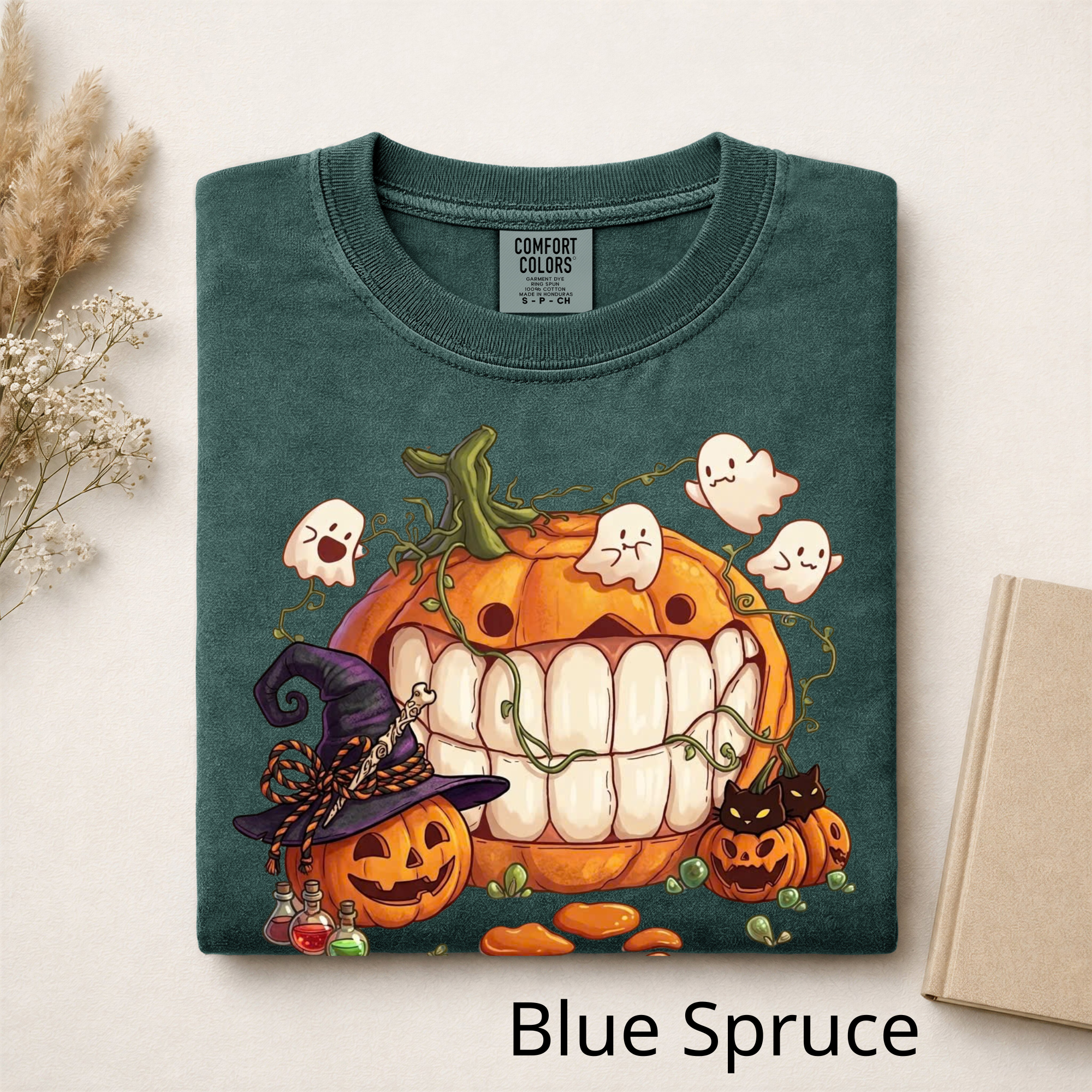 Halloween Pumpkin T-Shirt, Spooky Cute Ghost Graphic Tee, Funny Witch Hat Pumpkin Shirt, Retro Style Fall Festival T-Shirt, Cute Halloween Gift