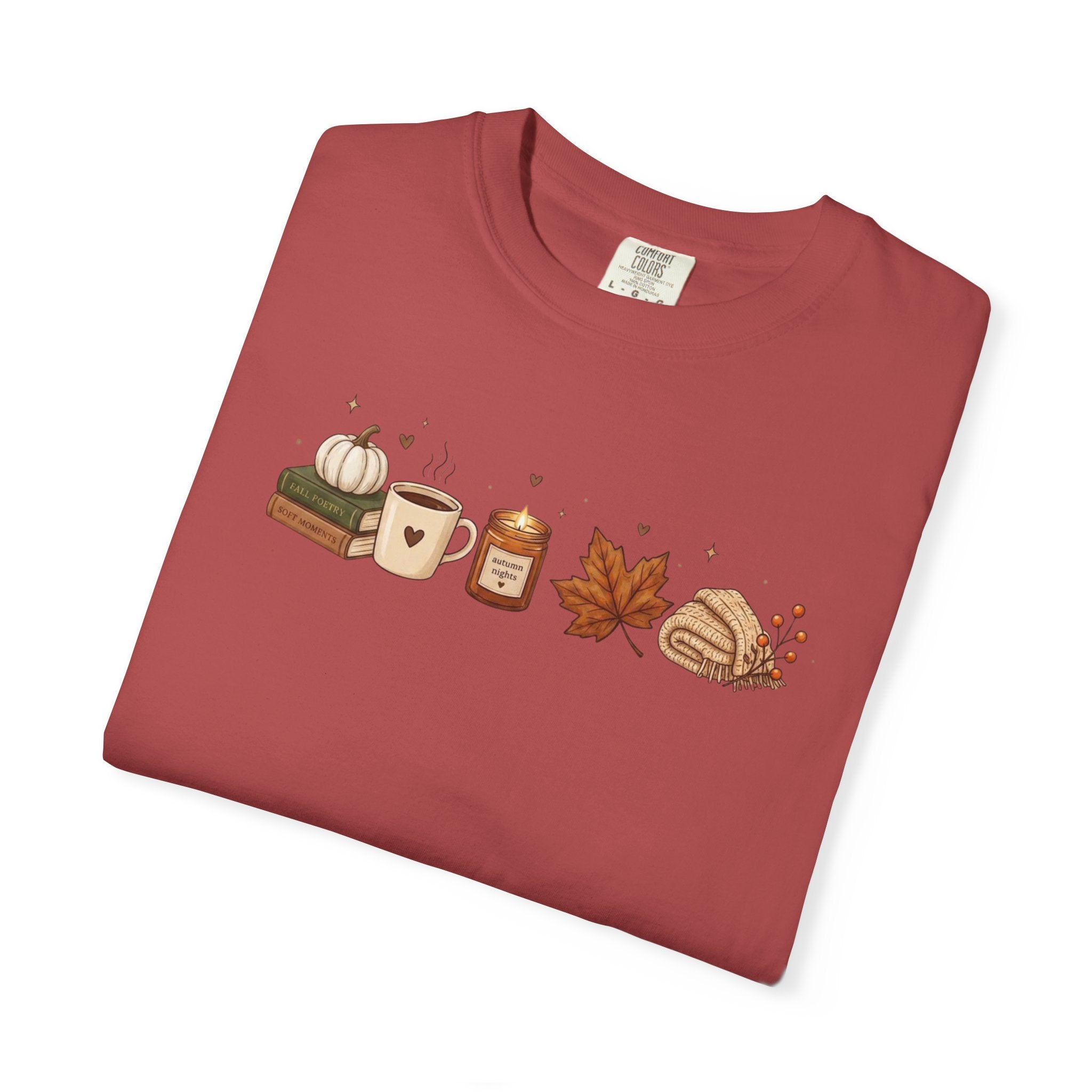 Cozier Fall Comfort Colors Shirt, Autumn Aesthetic T-shirt, Cute Pumpkin and Coffee Book Lover Tee