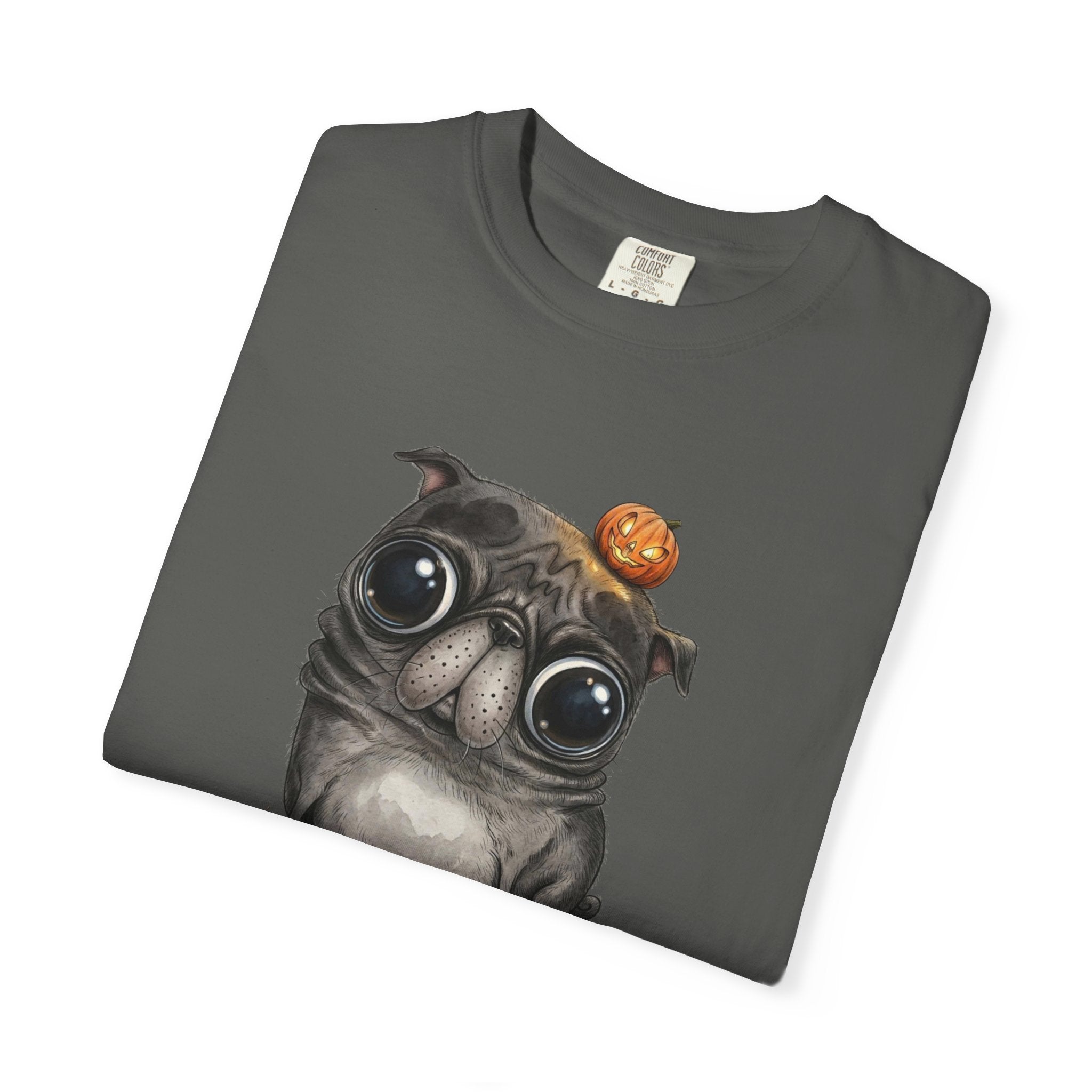 Comfort Colors® Cute Halloween Pug T-Shirt, Spooky Season Pug Puppy Tee, Big Eyes Pugkin Shirt, Pug Lover Gift