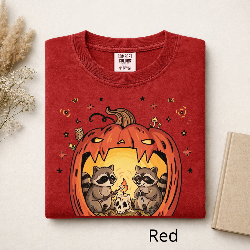 Raccoon Pumpkin Halloween Shirt, Spooky Season Comfort Colors T-Shirt, Cute Autumn Animal Graphic Tee