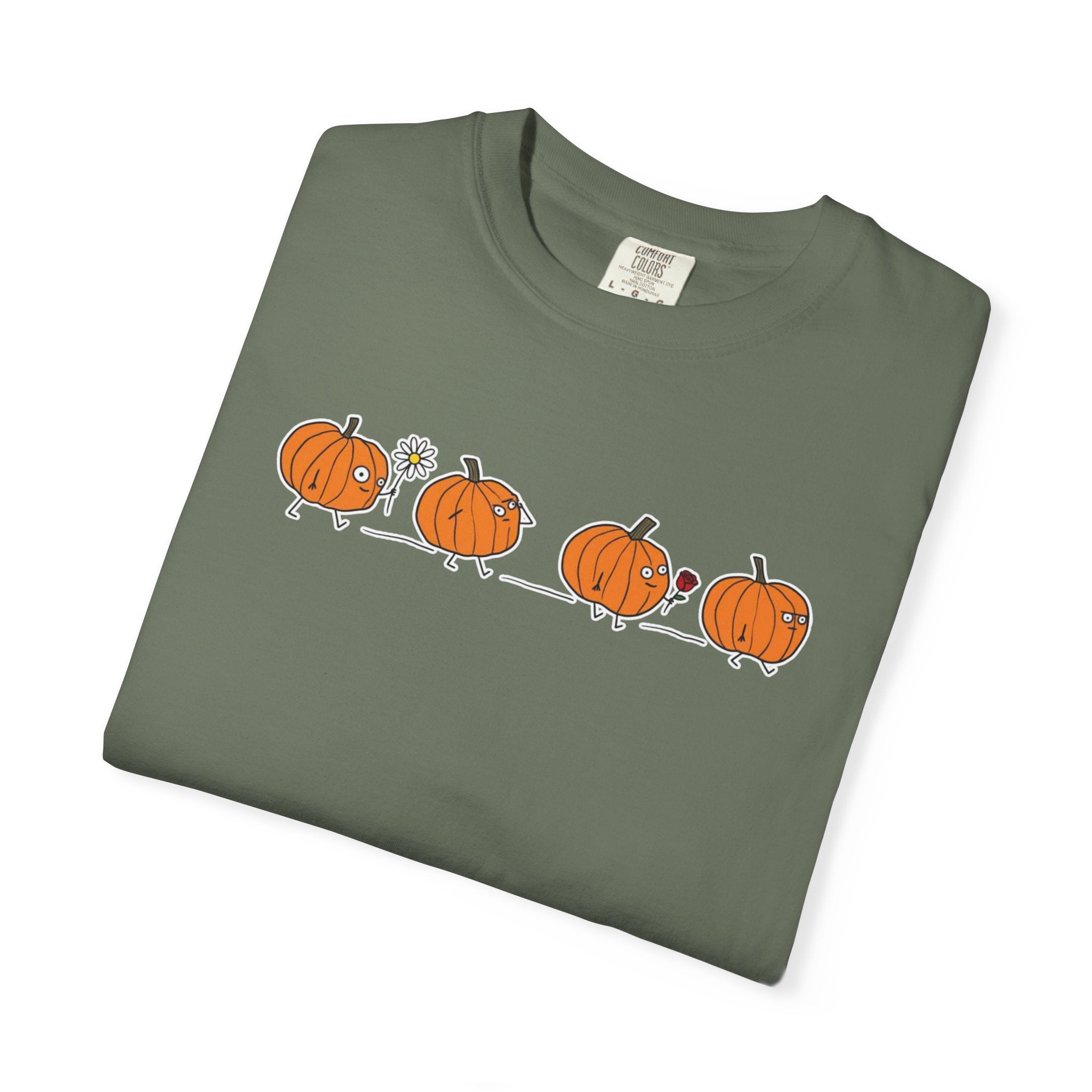 Cute Pumpkin Parade Comfort Colors T-Shirt — Cute Minimal Halloween Pumpkin Tee, Fall Aesthetic Graphic Tee