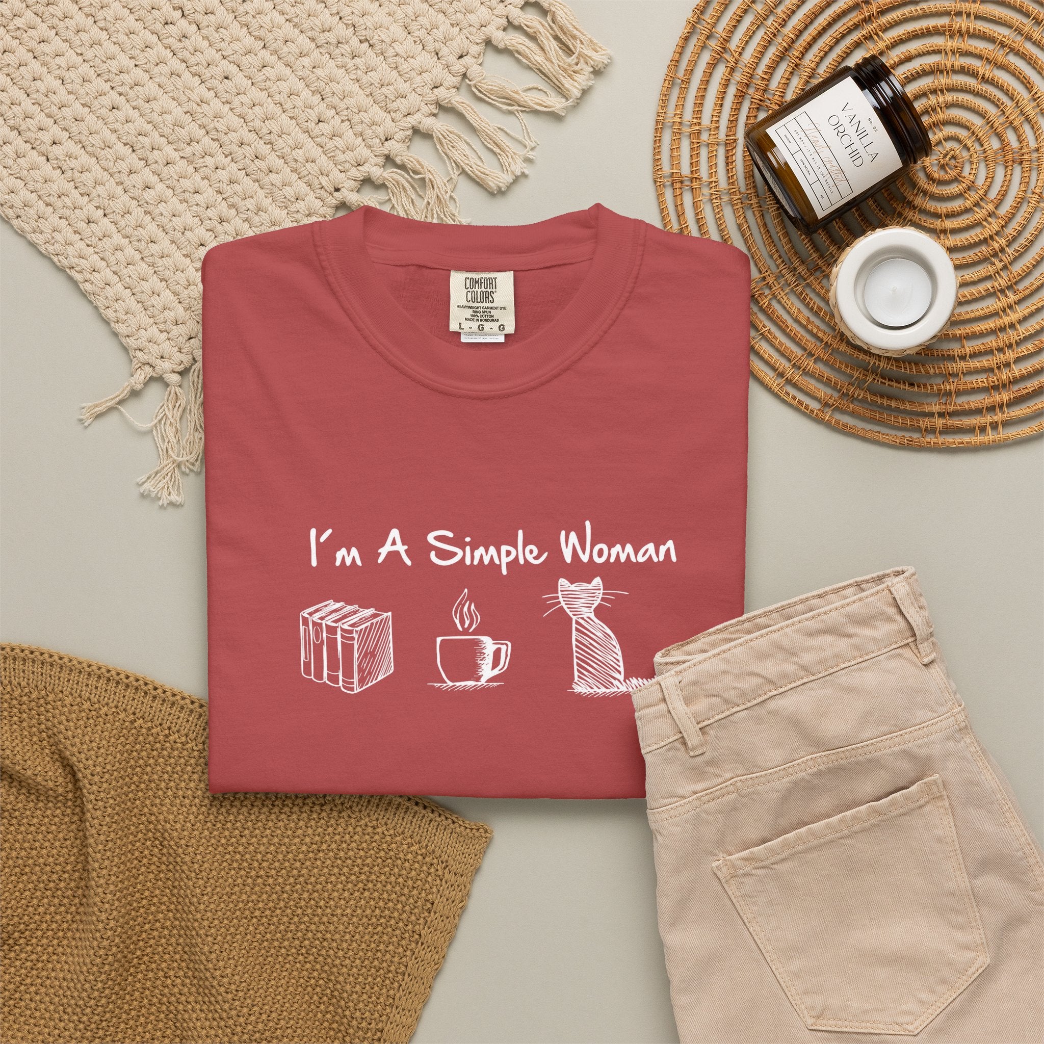 Funny Cat Mom T-Shirt, I'm A Simple Woman Tee, Coffee Cat and Books Graphic Apparel, Vintage Aesthetic Bookish Top