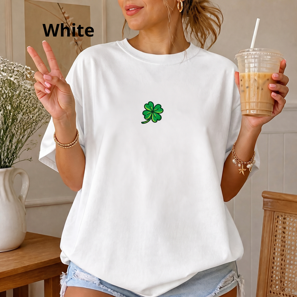 Four-Leaf Clover Lucky Charm Shirt | Embroidered Shamrock Tee