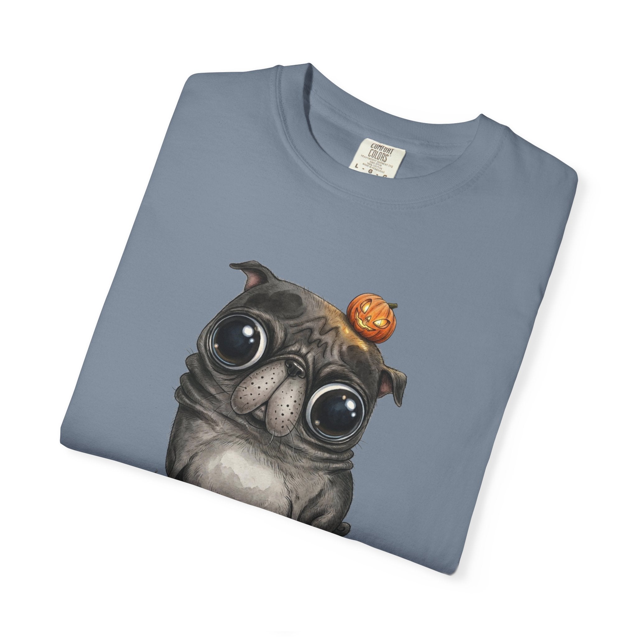 Comfort Colors® Cute Halloween Pug T-Shirt, Spooky Season Pug Puppy Tee, Big Eyes Pugkin Shirt, Pug Lover Gift