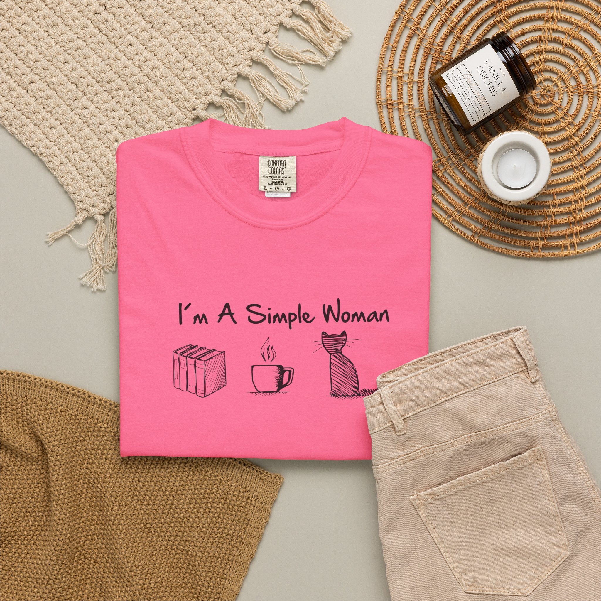 Funny Cat Mom T-Shirt, I'm A Simple Woman Tee, Coffee Cat and Books Graphic Apparel, Vintage Aesthetic Bookish Top