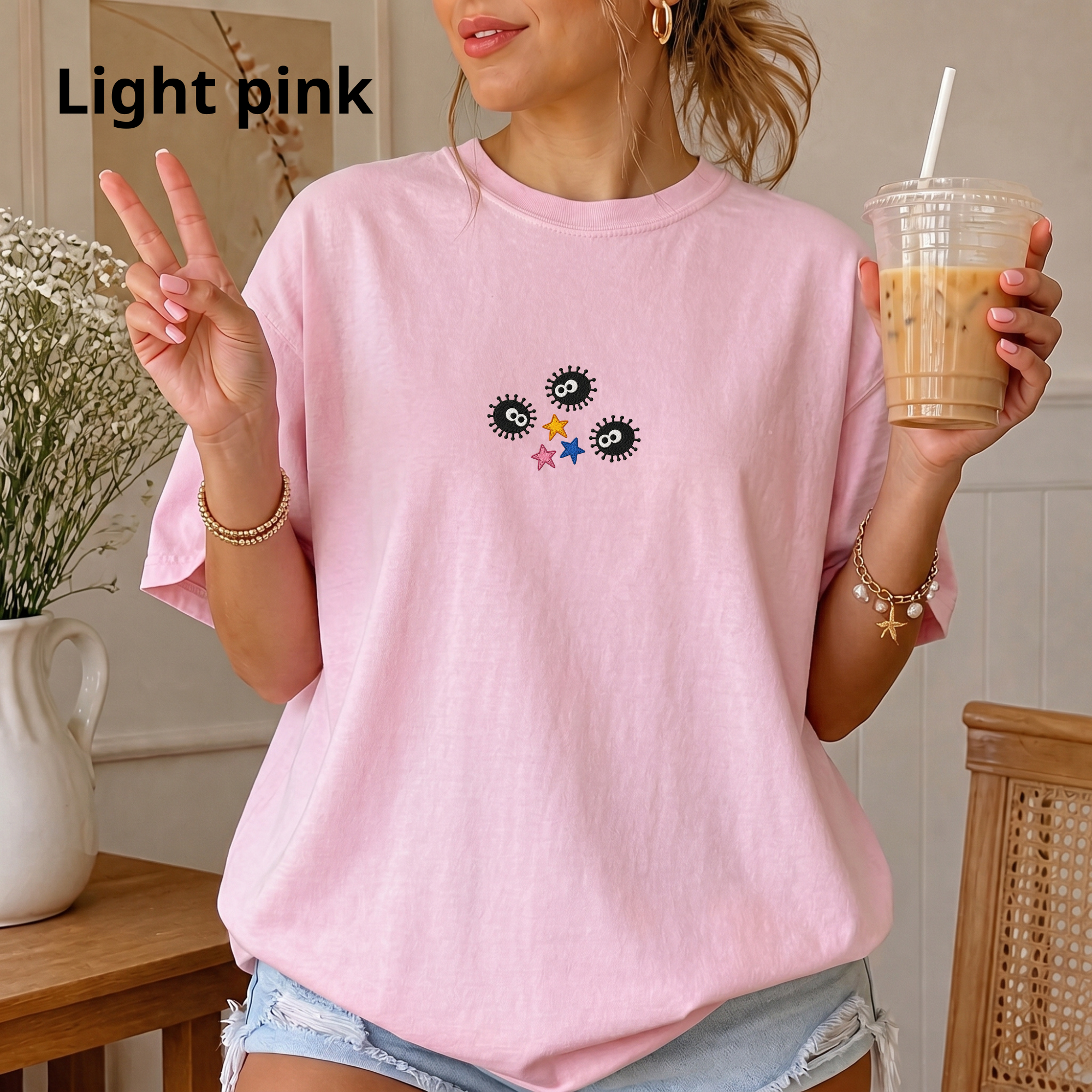 Soot Sprite Star Embroidery Tee | Cute star Shirt