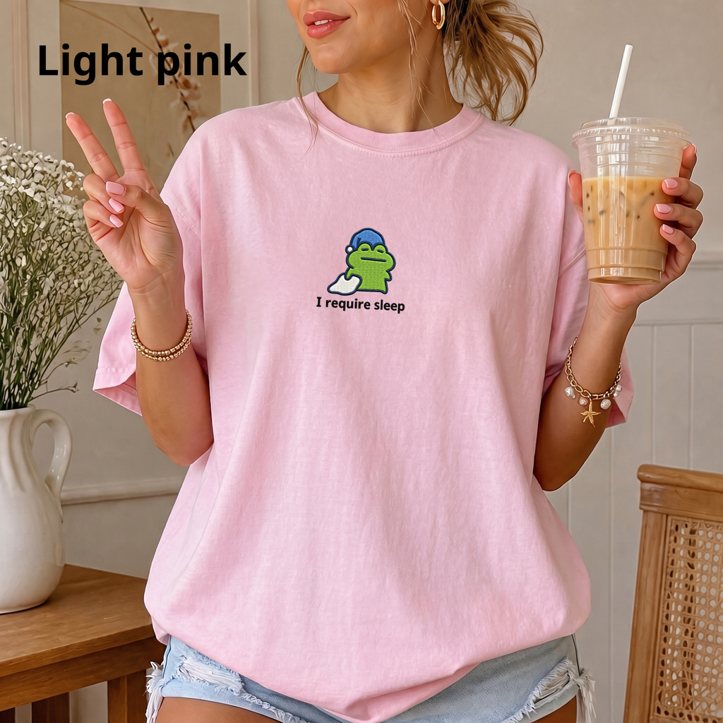 I Require Sleep Embroidered Frog Tee | Frog Shirt, Funny Animal Tee, Animal lover gift