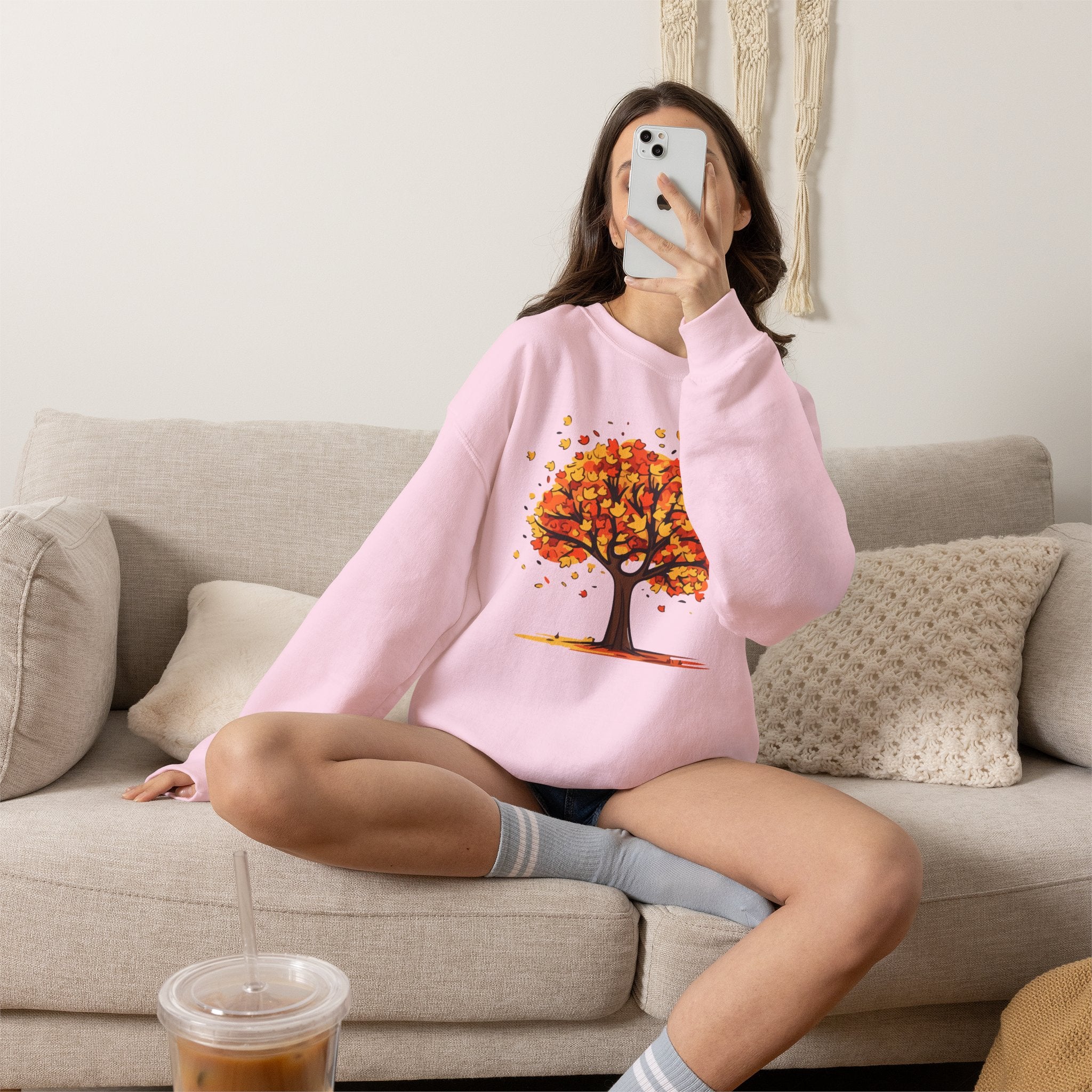 Autumn Leaves Tree Sweatshirt — Cozy Fall Crewneck Pullover, Seasonal Nature Lover Shirt