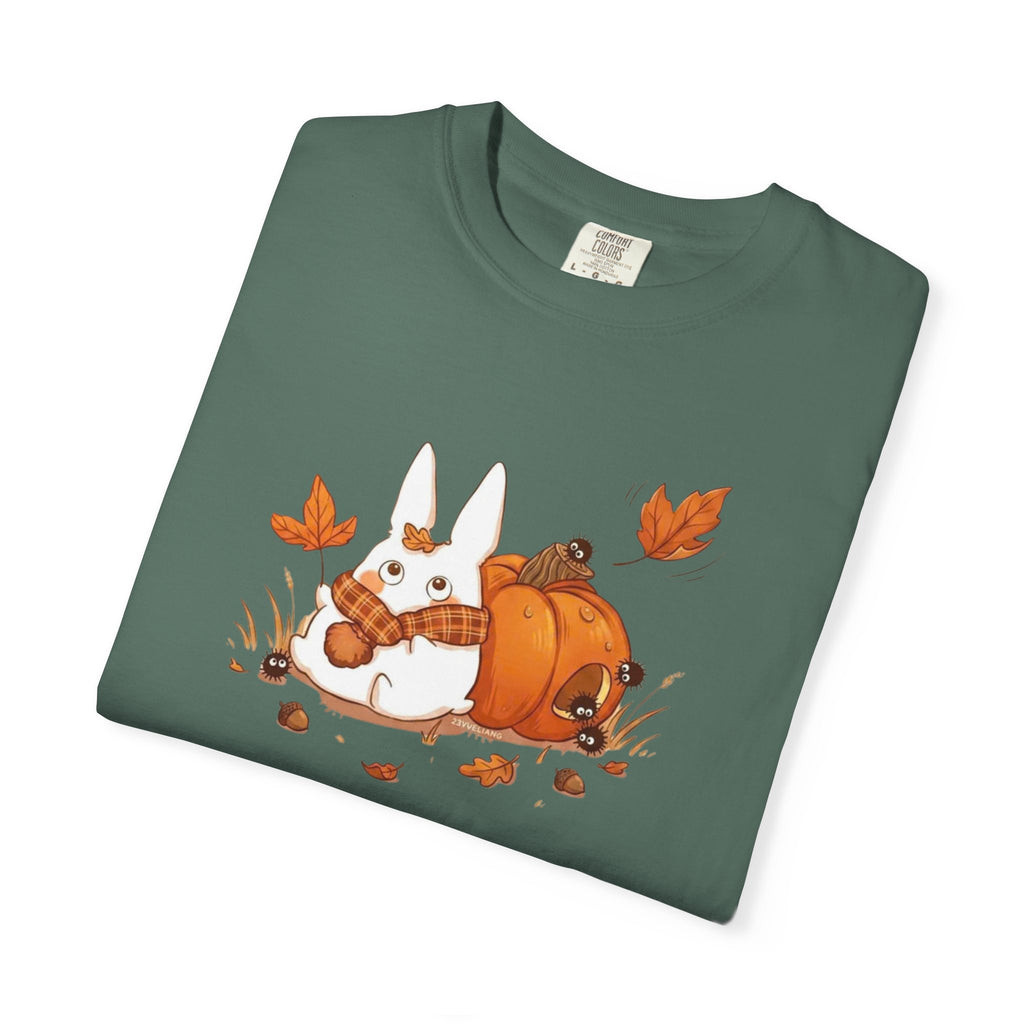 Studio Ghibli Autumn T-Shirt, Cute White Rabbit and Soot Sprites Tee, Spooky Season Pumpkin Shirt, Comfort Colors® Fall Apparel