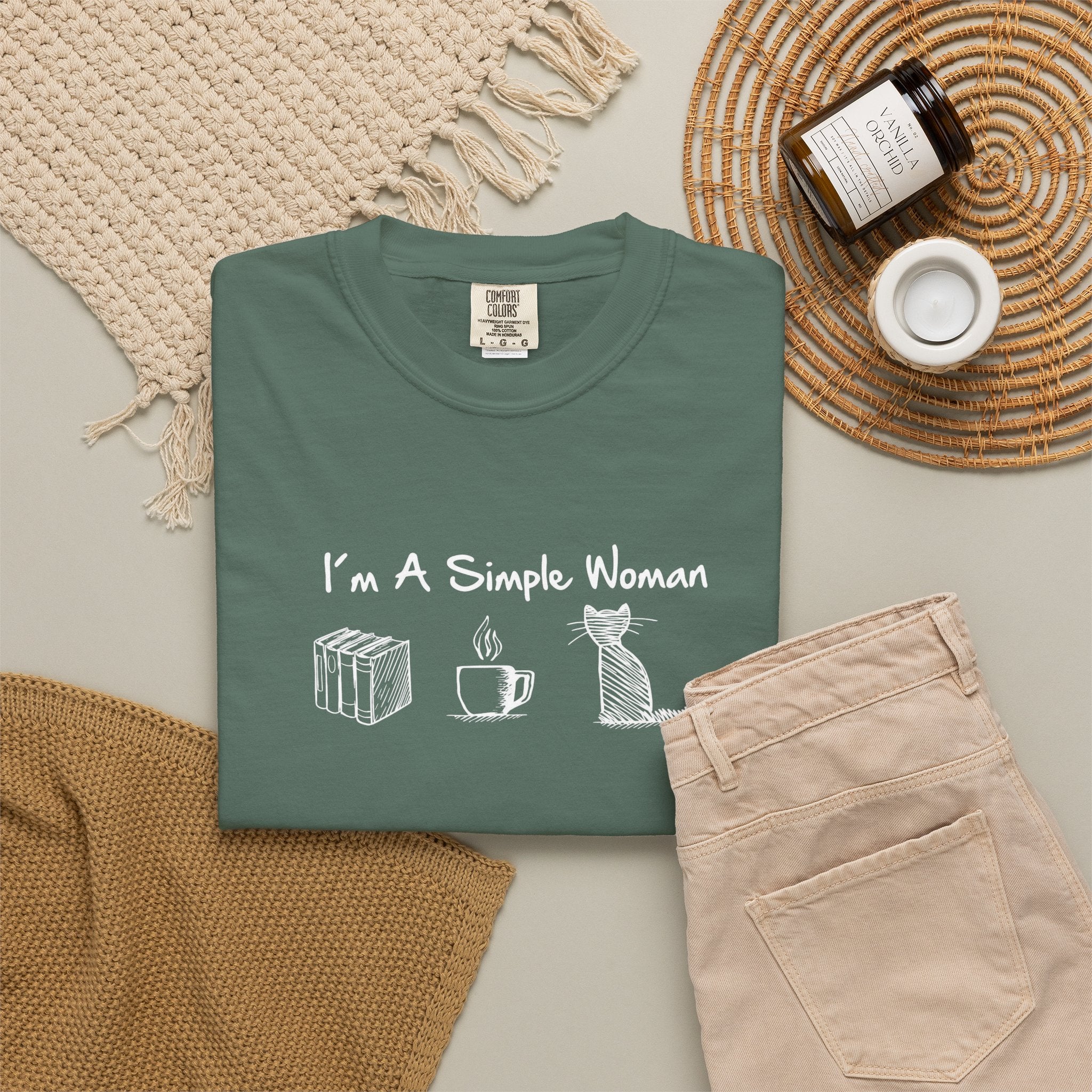 Funny Cat Mom T-Shirt, I'm A Simple Woman Tee, Coffee Cat and Books Graphic Apparel, Vintage Aesthetic Bookish Top