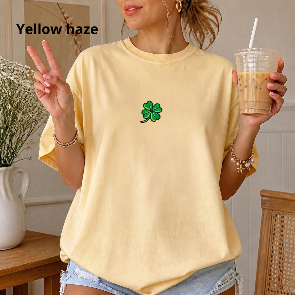 Four-Leaf Clover Lucky Charm Shirt | Embroidered Shamrock Tee