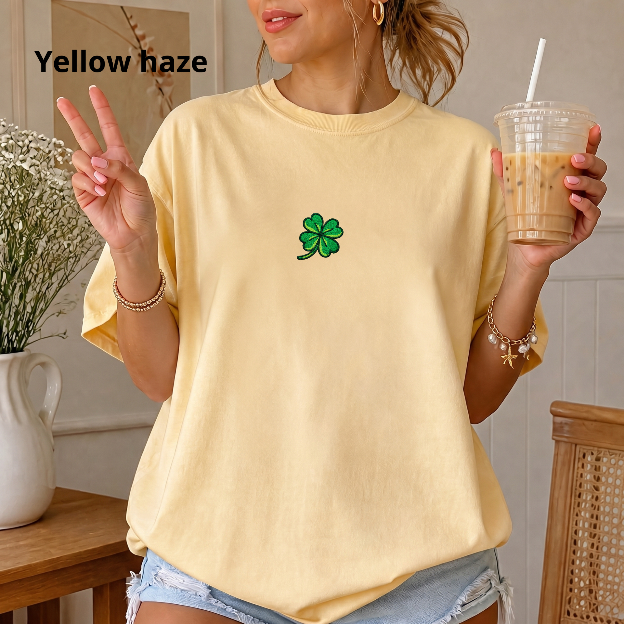 Four-Leaf Clover Lucky Charm Shirt | Embroidered Shamrock Tee