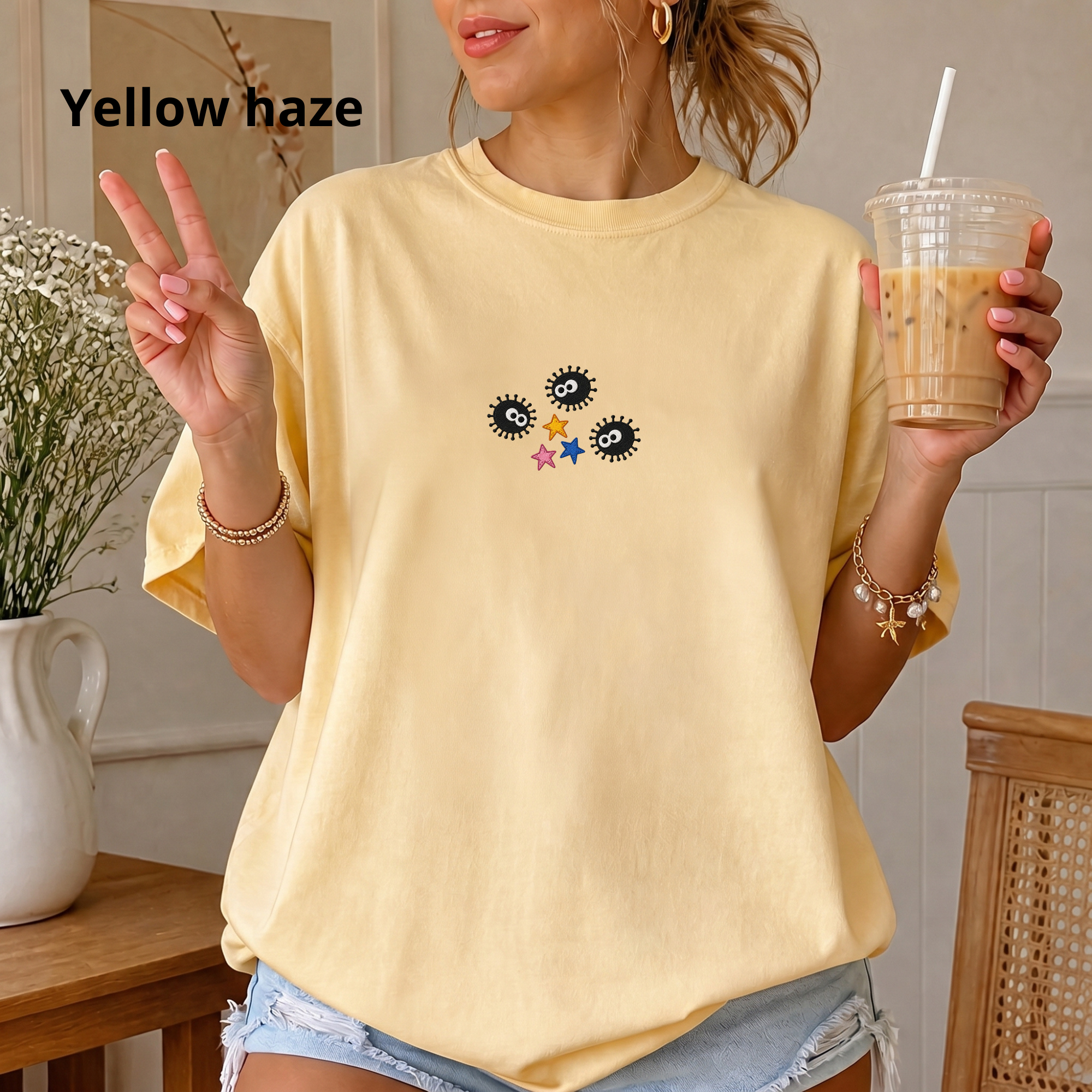 Soot Sprite Star Embroidery Tee | Cute star Shirt