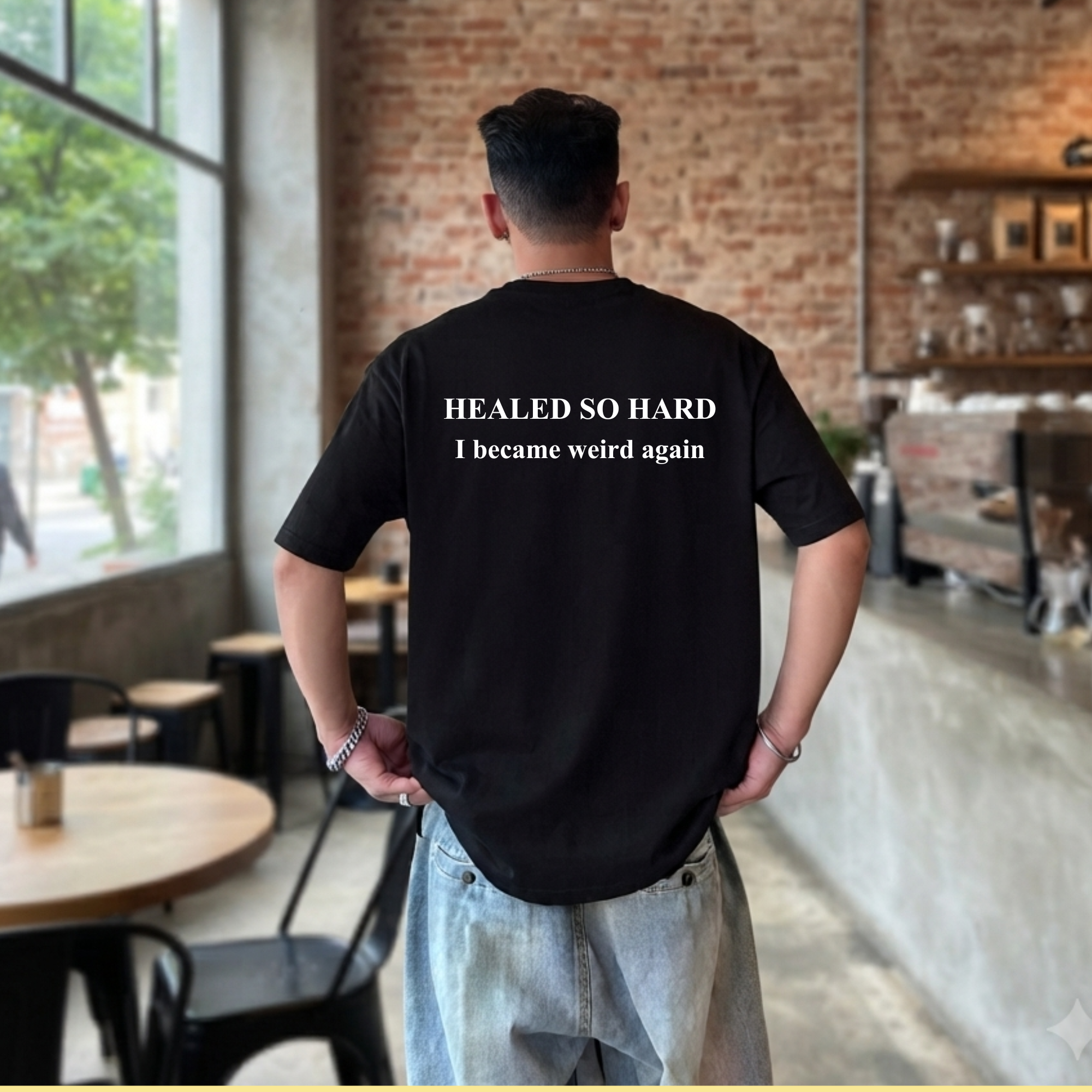 T-Shirt — "Healed So Hard I Became Weird Again" Motivational Graphic Tee