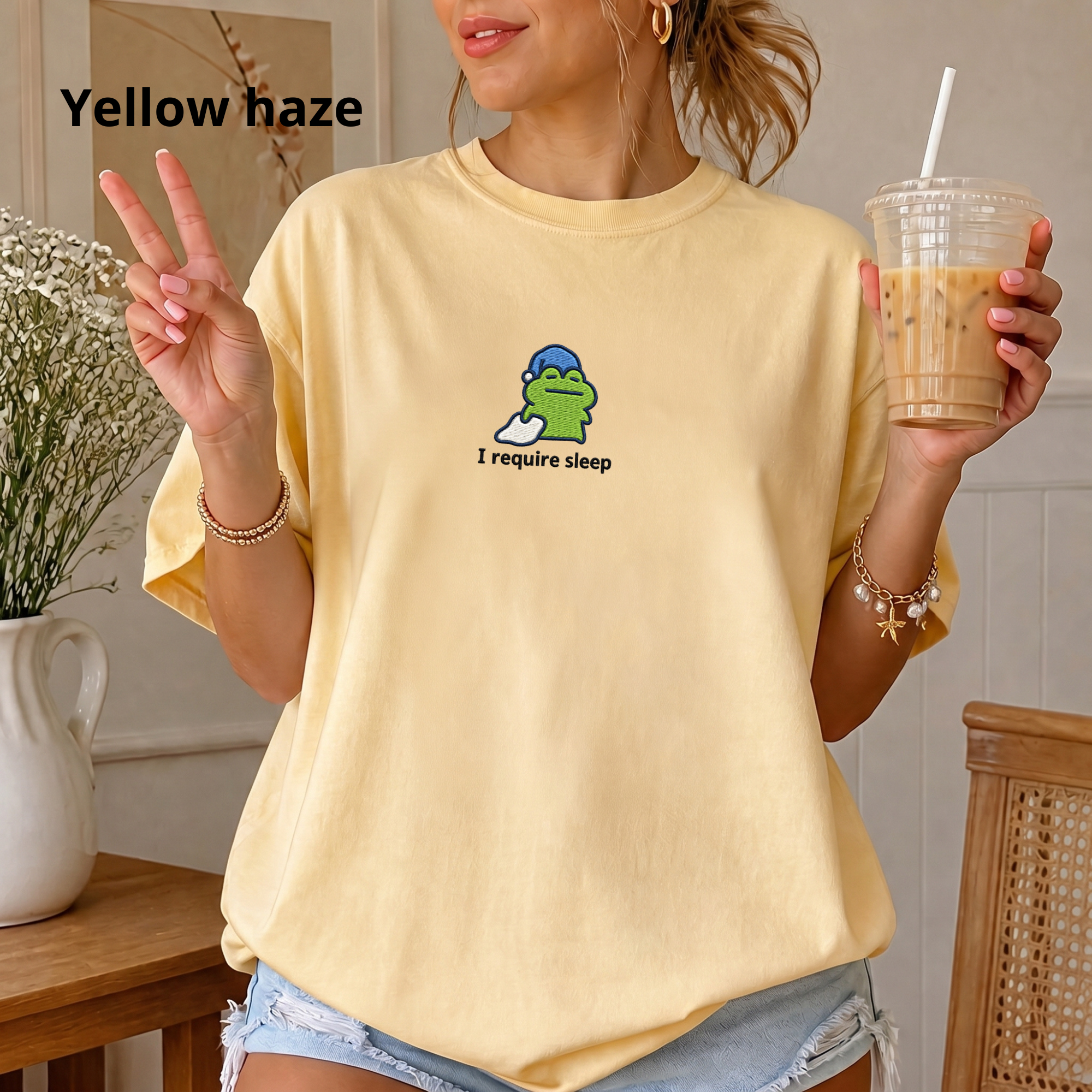 I Require Sleep Embroidered Frog Tee | Frog Shirt, Funny Animal Tee, Animal lover gift