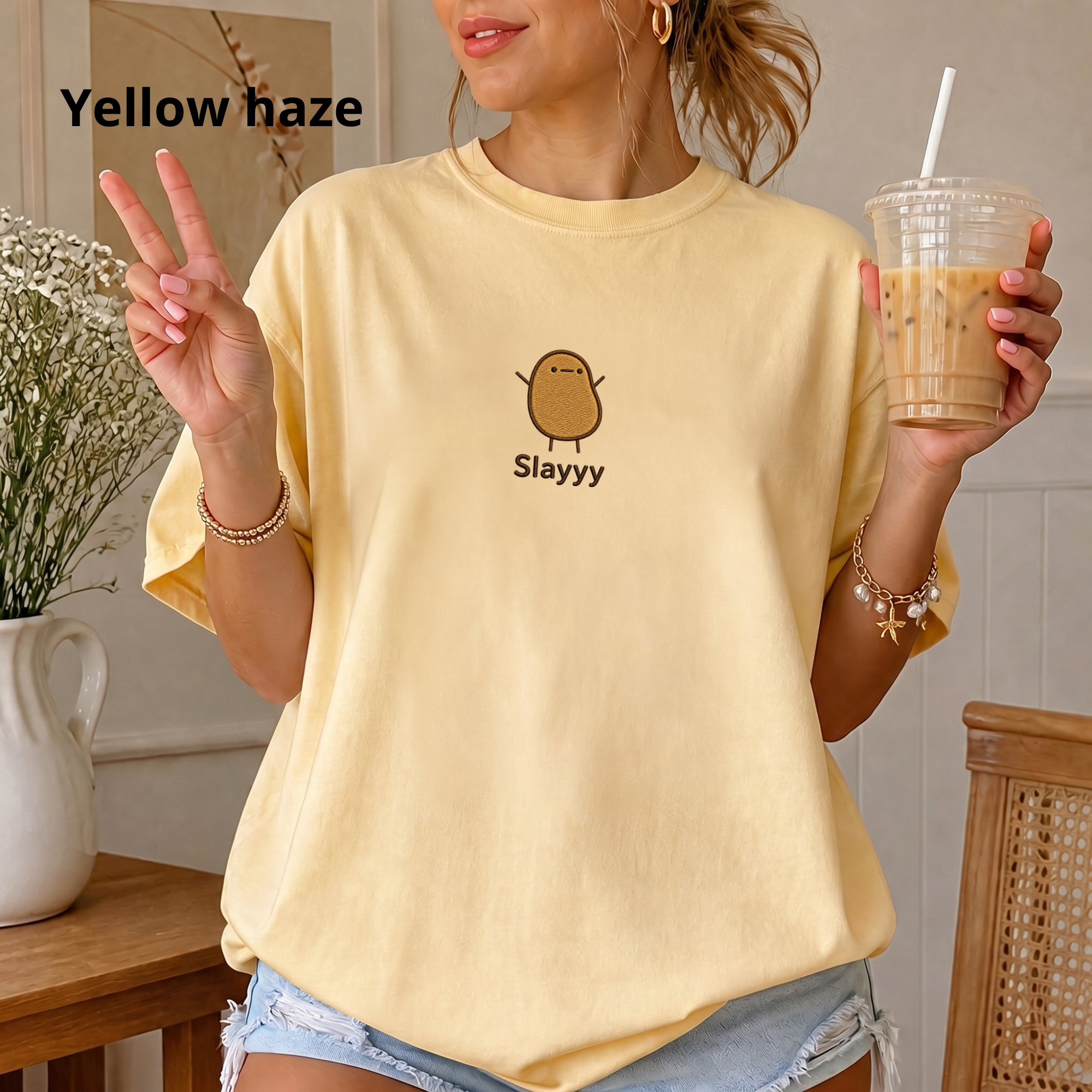 Funny Slay Embroidered Potato Tee - Cute embroidery shirt - gift for her - plants lover shirt