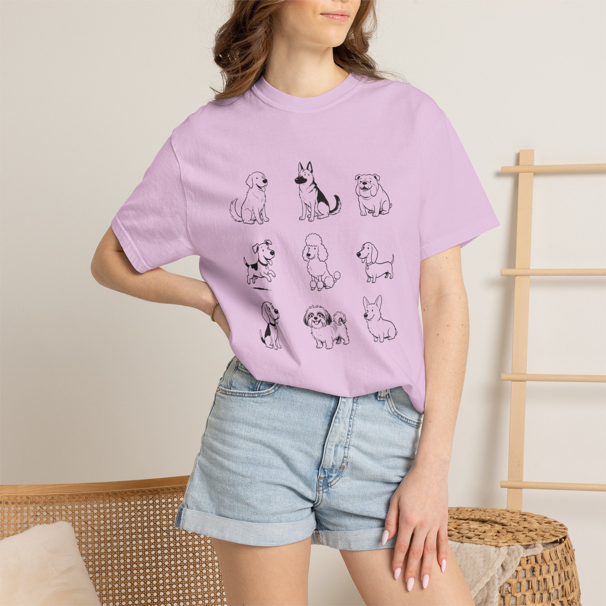Dog Breeds Grid T-Shirt — Minimal Line Art Puppy Tee