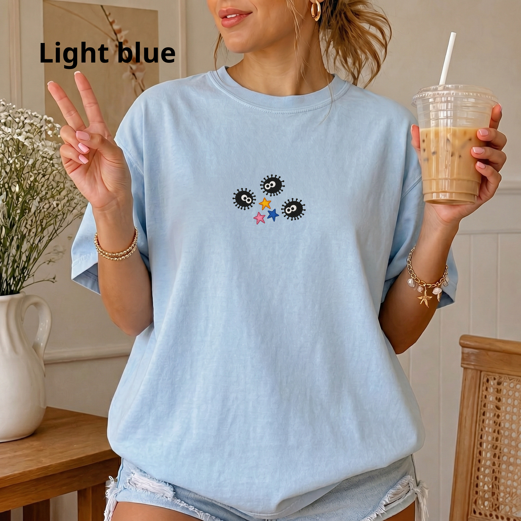 Soot Sprite Star Embroidery Tee | Cute star Shirt